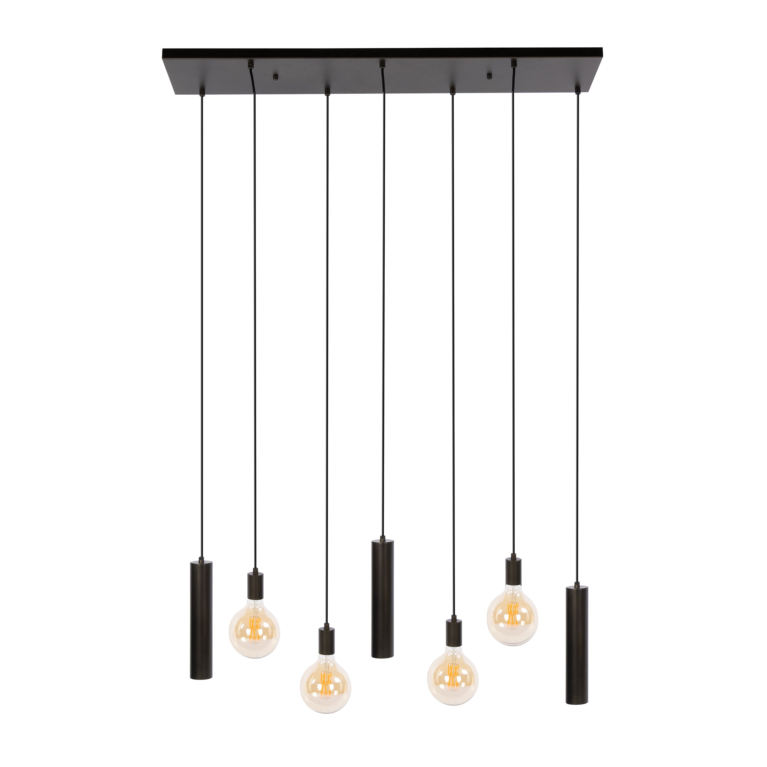 Hanglamp Soley - 7-lichts - Brons - Amberglas - Met Spots