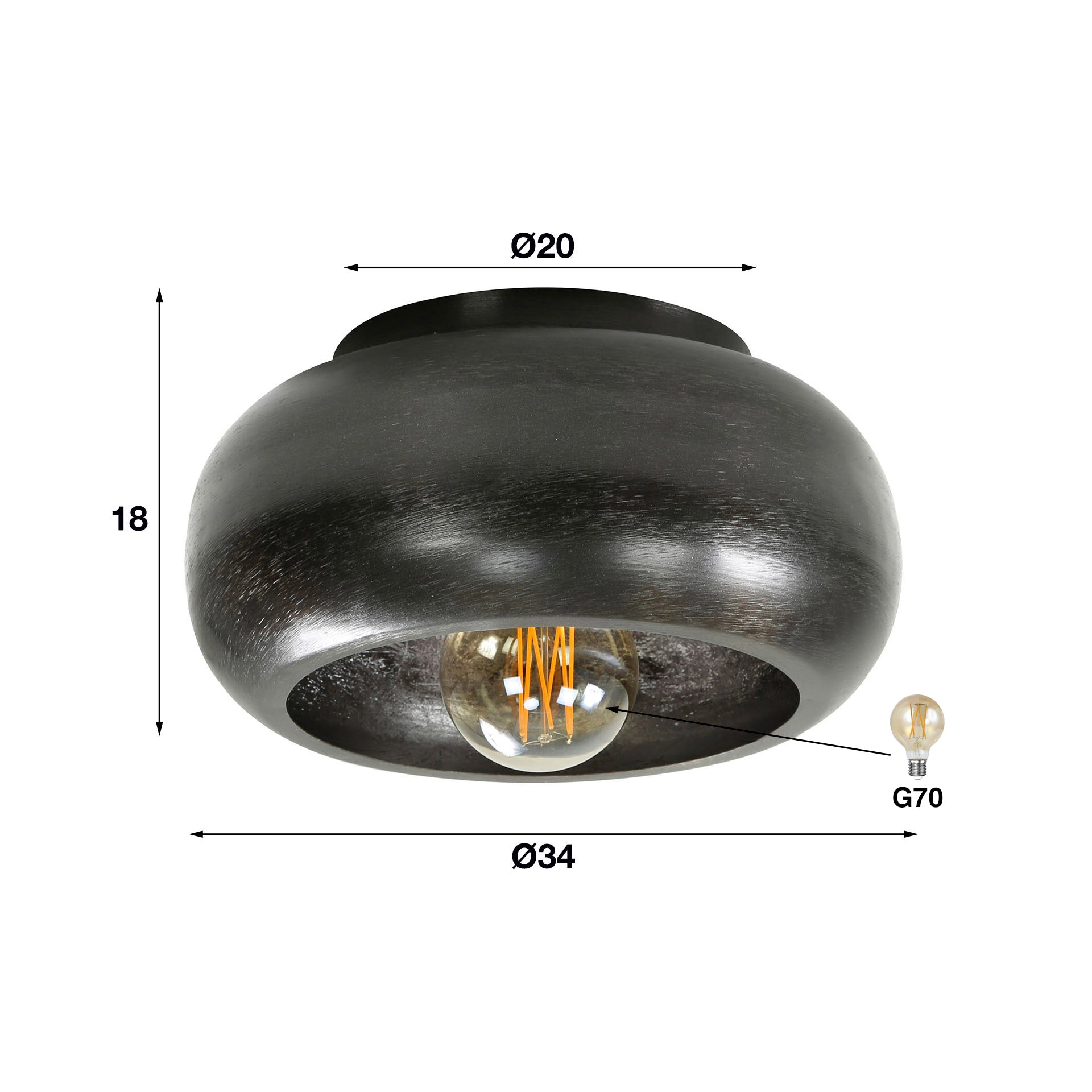 Plafondlamp Lilian - Zwart Nikkel - Metaal