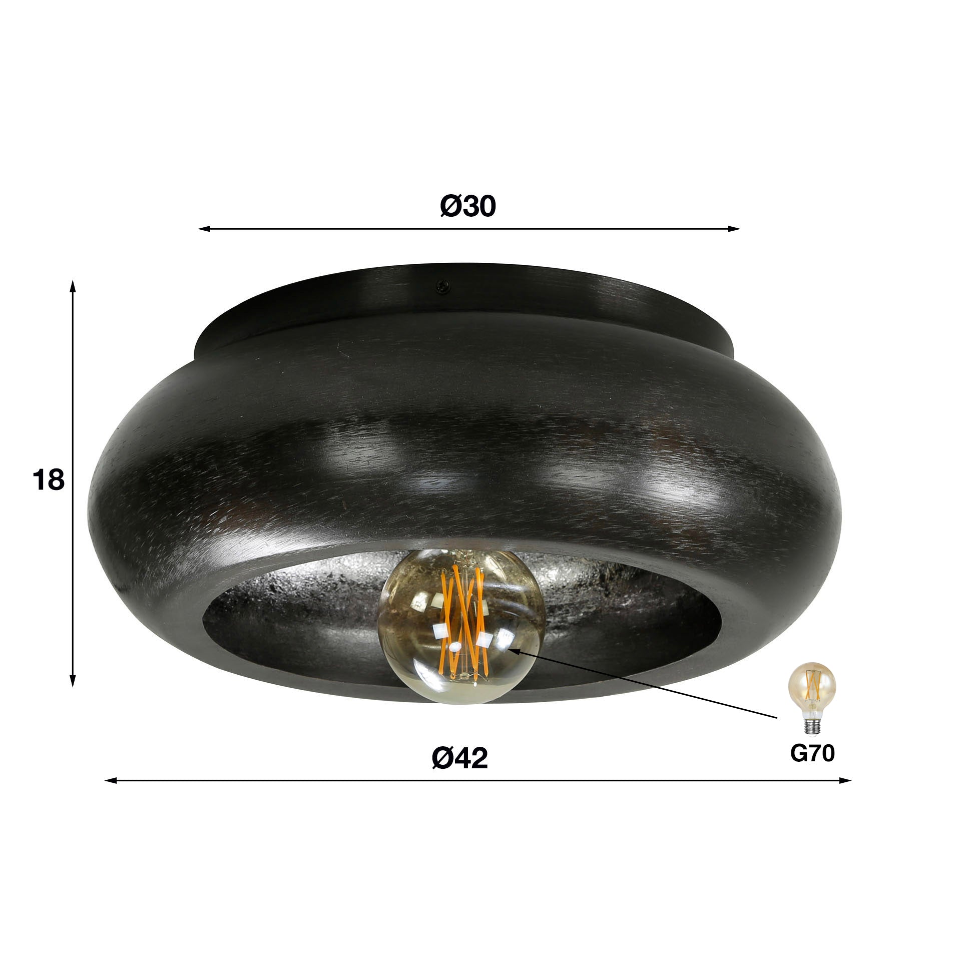 Plafondlamp Evelina - Zwart Nikkel - Metaal