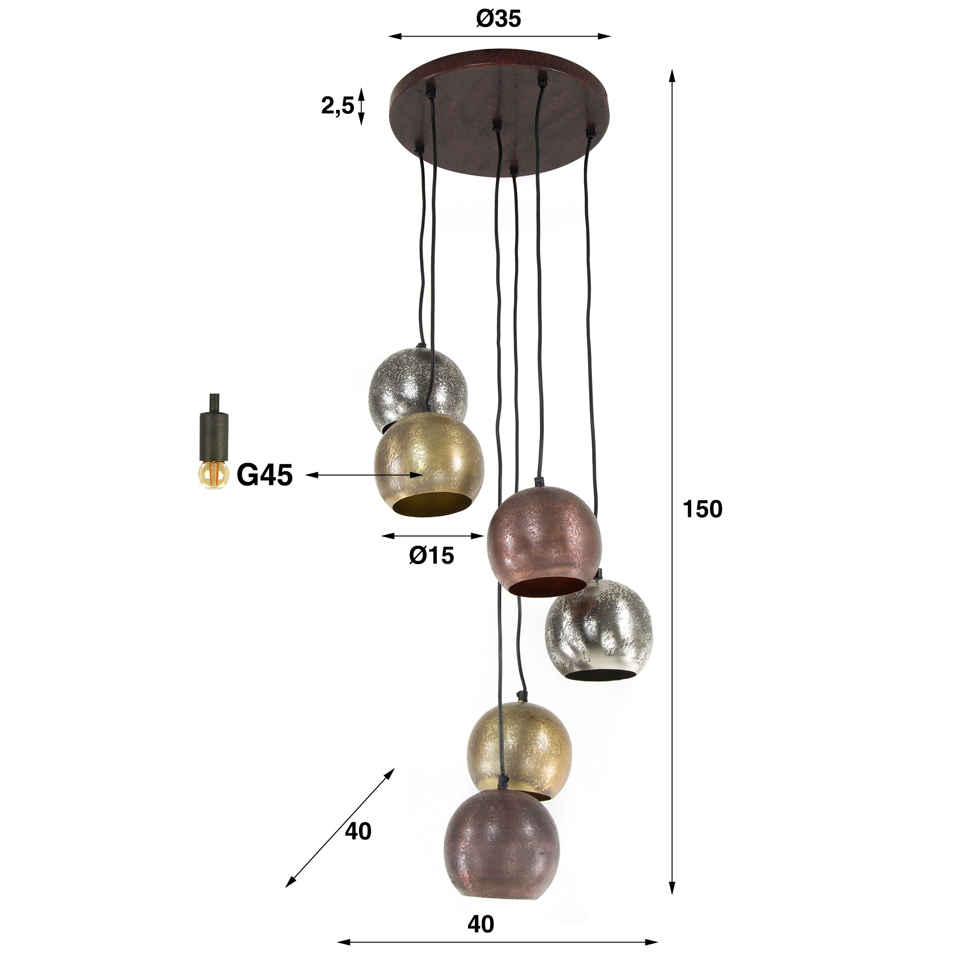 Hanglamp Vera - 6-lichts - Mix - Metaal