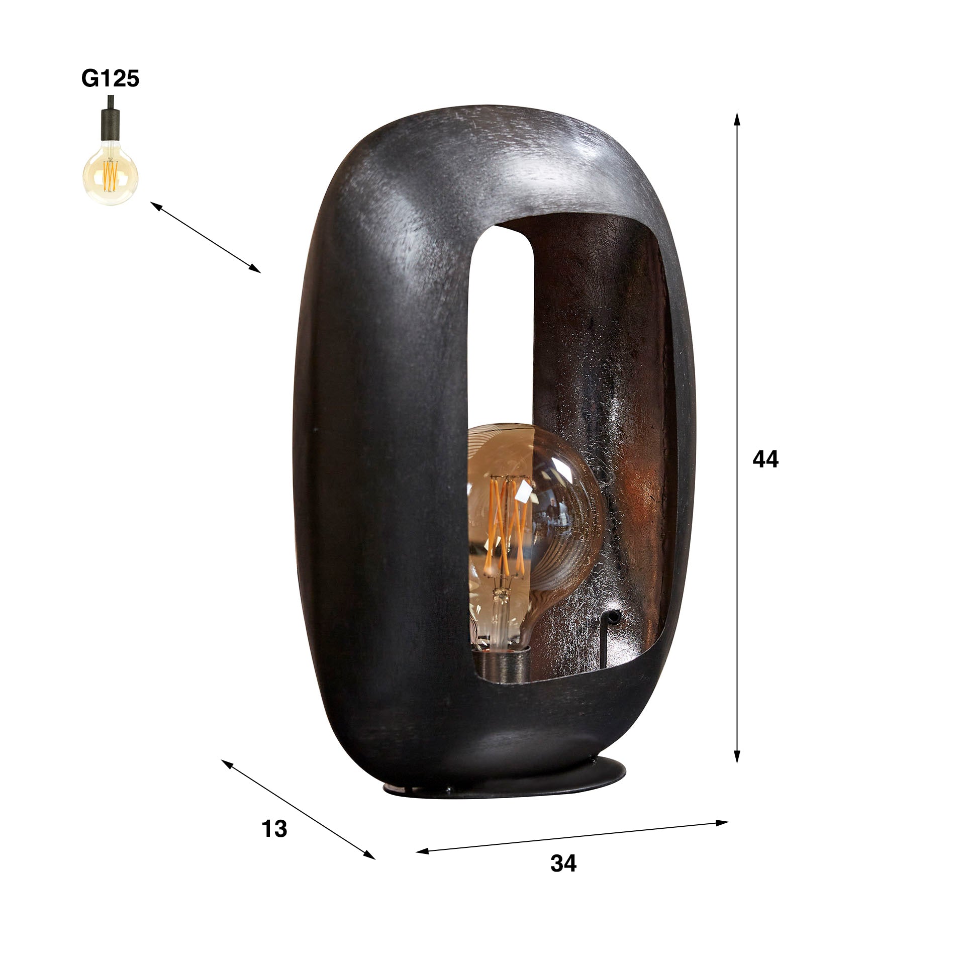 Tafellamp Wave - Zwart Nikkel - Metaal - 44 cm