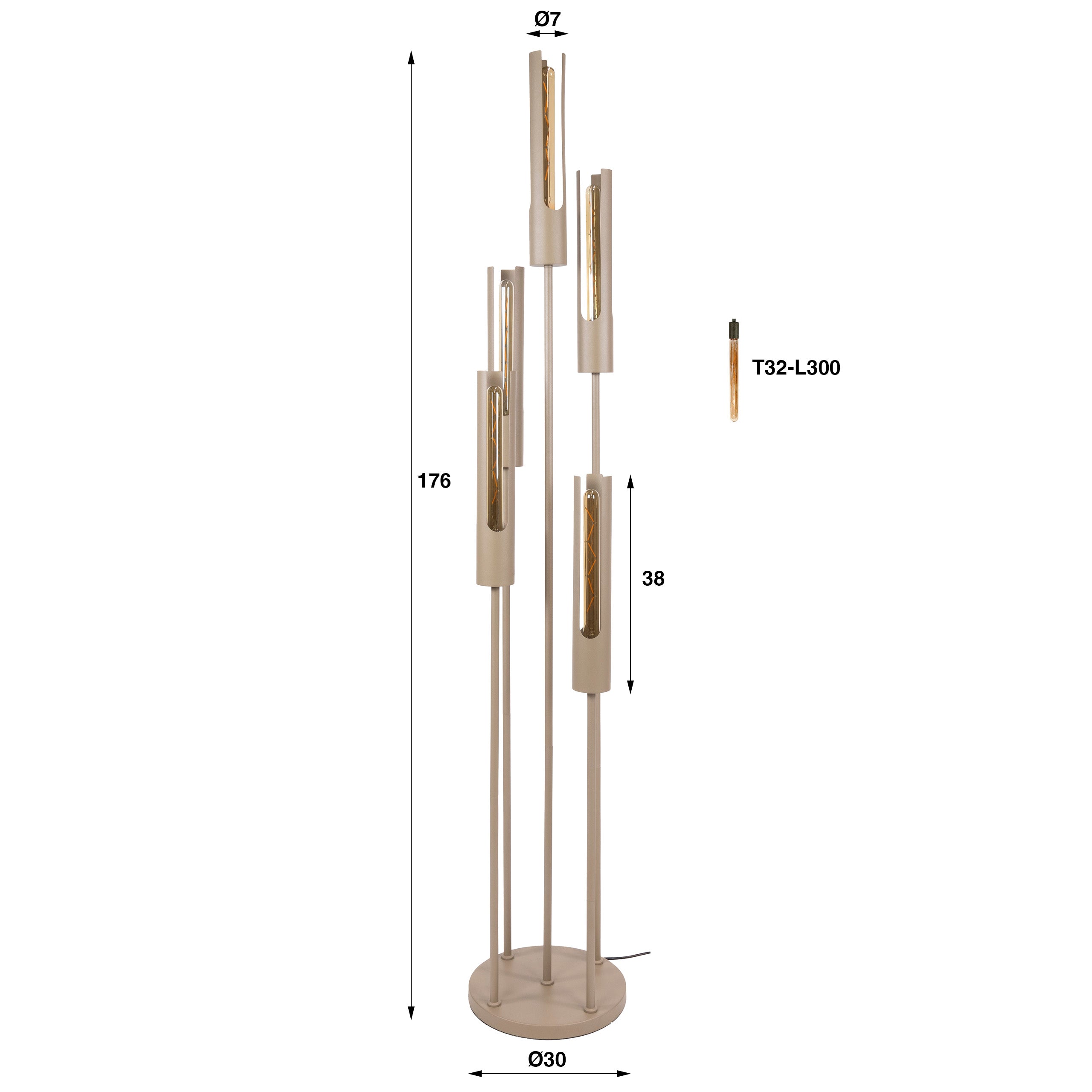 Vloerlamp Lumen - 5-lichts - Beige - Metaal - 176 cm