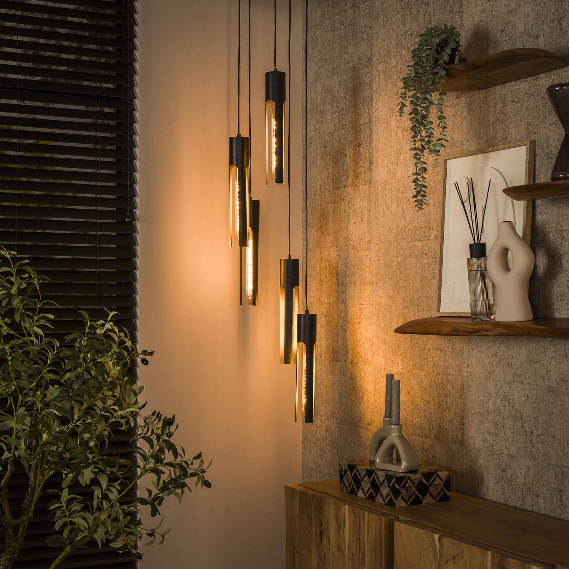 Hanglamp Lumen - 5-lichts - Zwart - Metaal