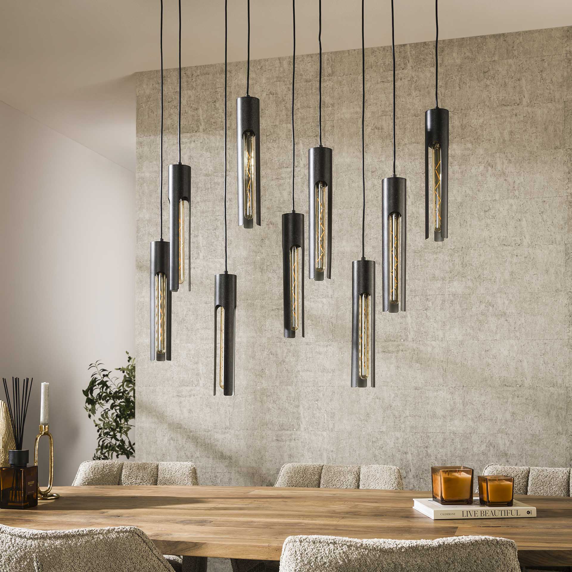Hanglamp Lumen - 9-lichts - Zwart - Metaal