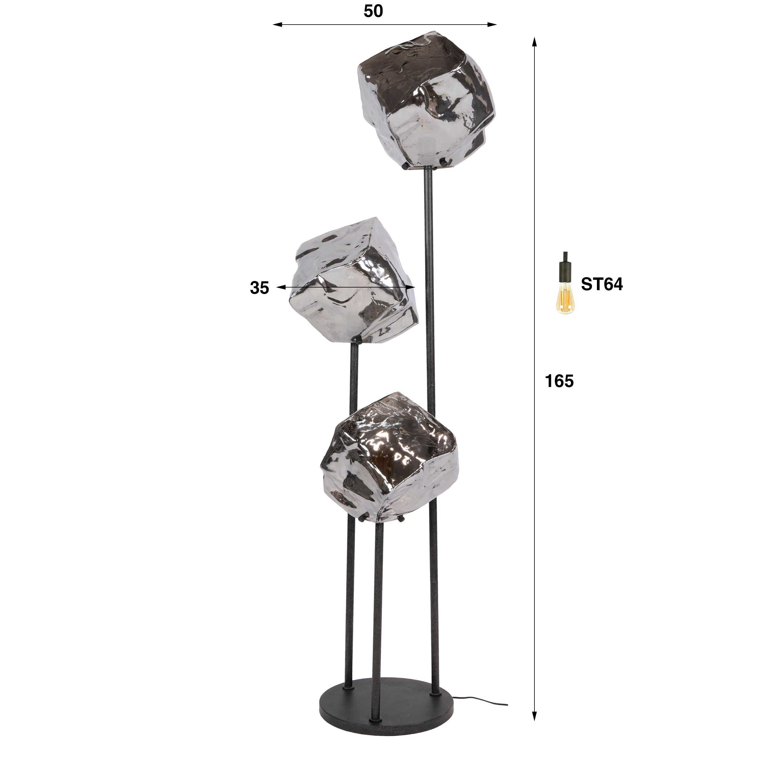 Vloerlamp Zagato - 3-lichts - Chroom - Glas - 165 cm