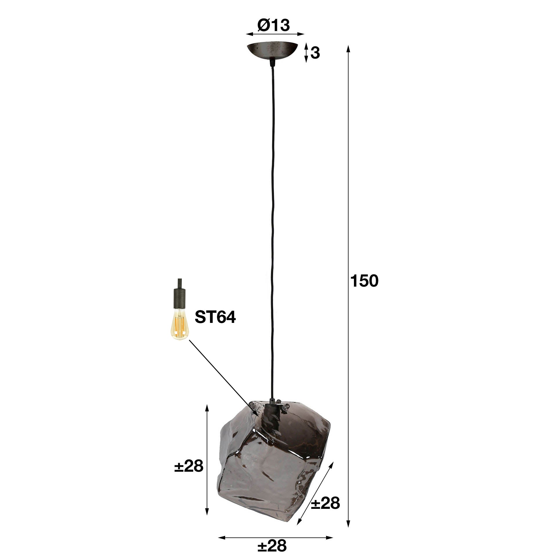 Hanglamp Louis - 1-lichts - Chrome - Glas