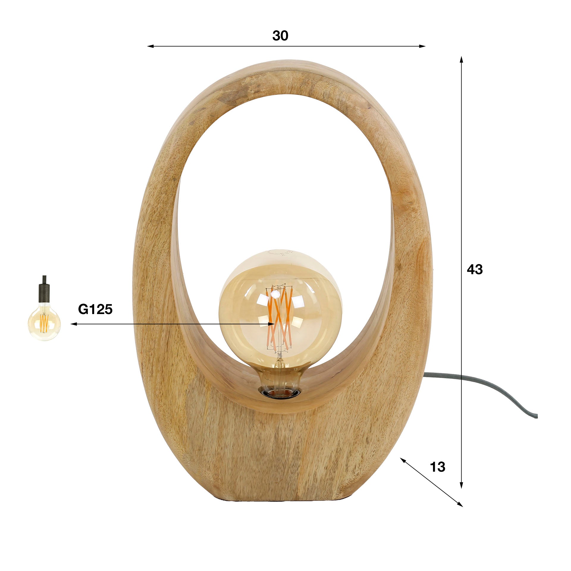 Tafellamp Ember - Bruin - Mangohout - 43 cm