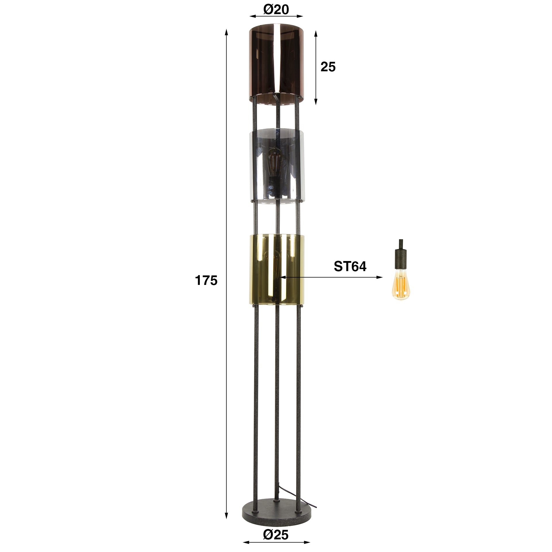 Vloerlamp Varese - Mix - Glas - 175 cm