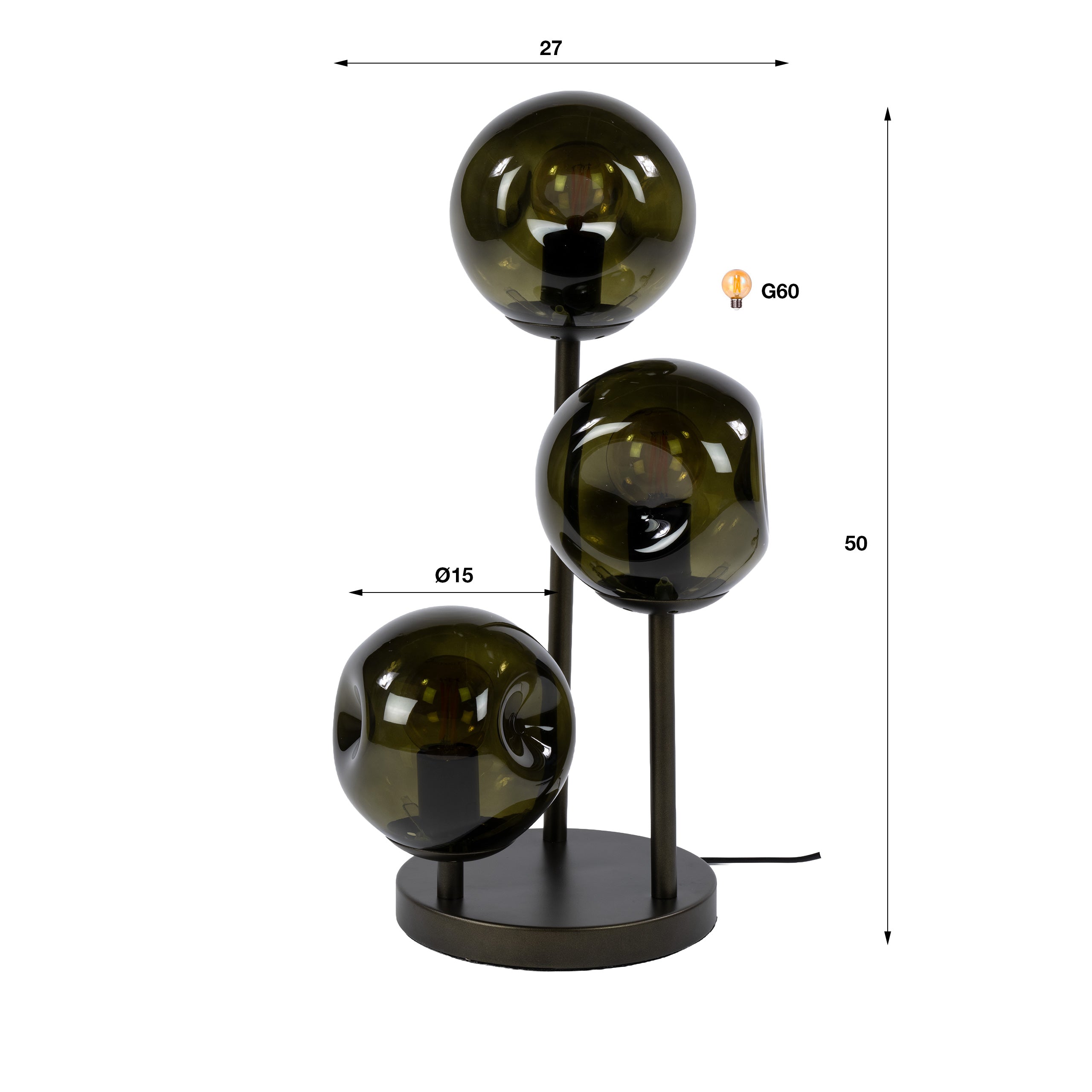 Tafellamp Bellum - 3-lichts - Brons - Glas