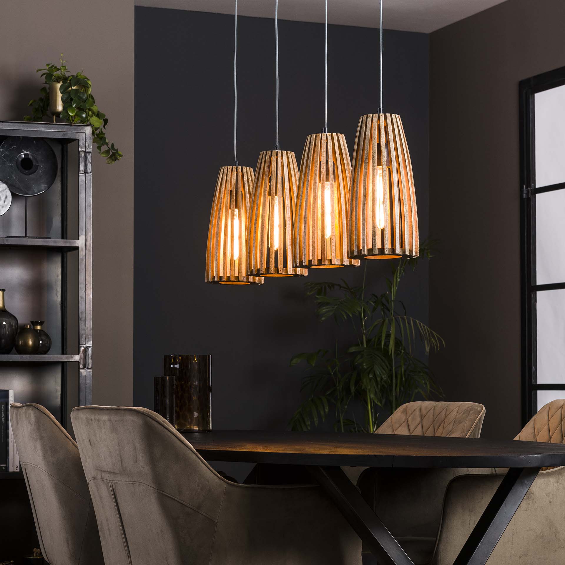 Hanglamp Zain - 3-lichts - Lichtbruin - Mangohout