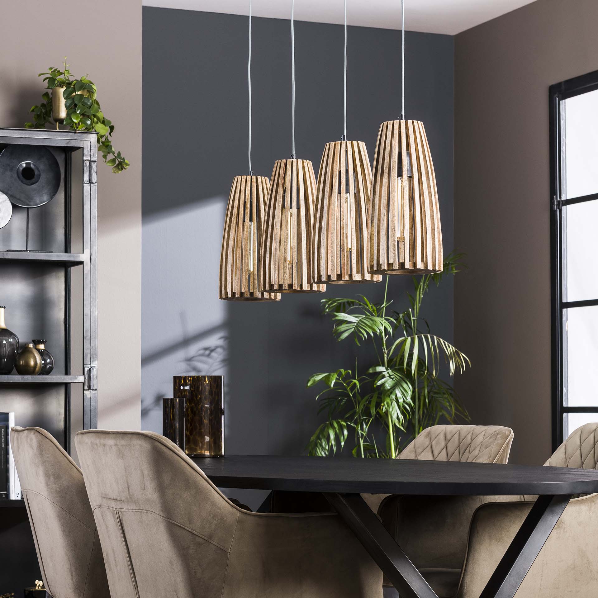 Hanglamp Zain - 3-lichts - Lichtbruin - Mangohout
