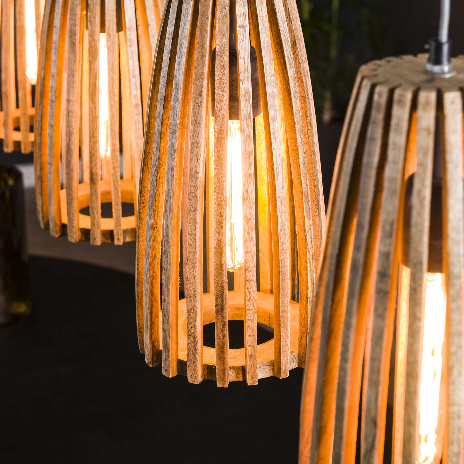 Hanglamp Zain - 3-lichts - Lichtbruin - Mangohout
