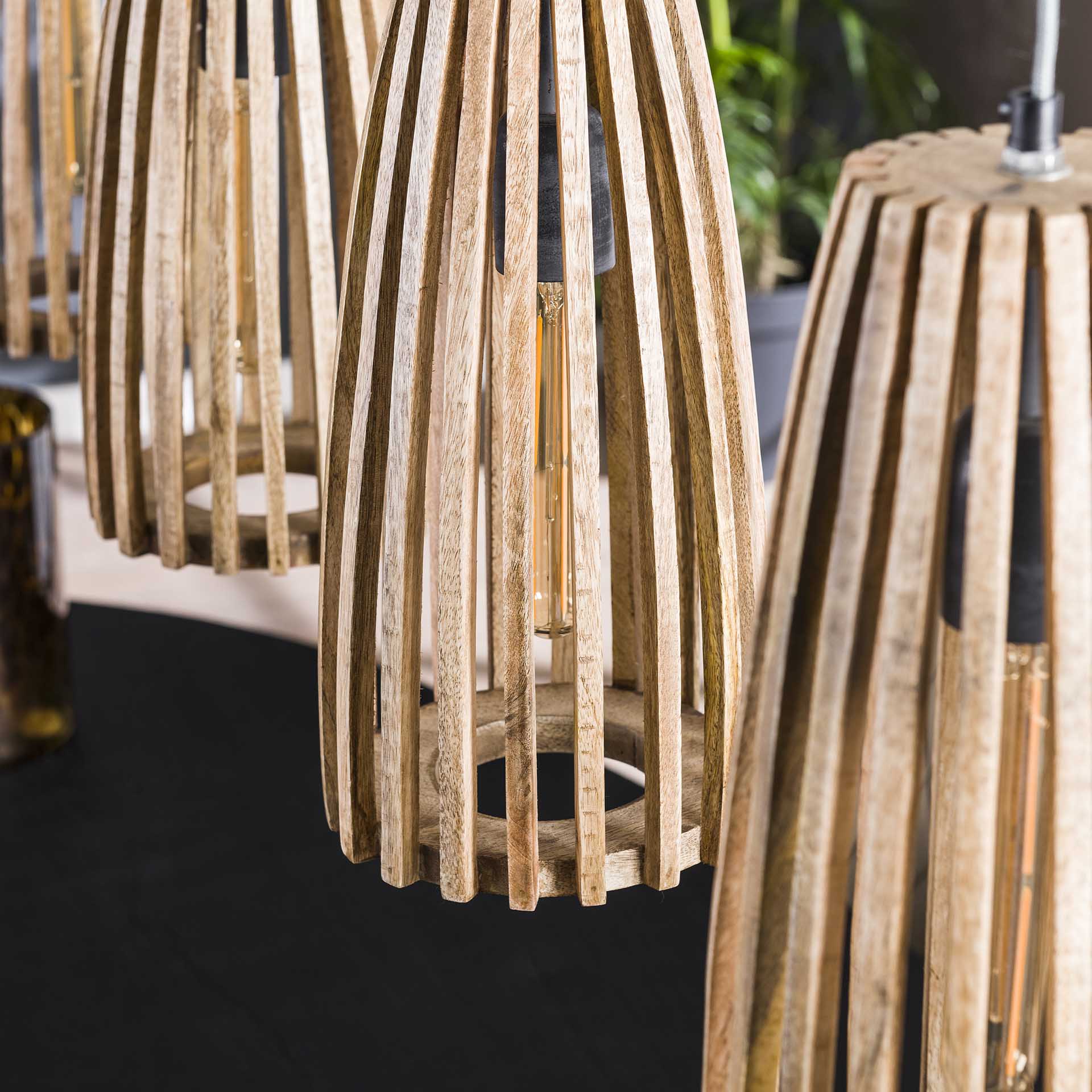 Hanglamp Zain - 3-lichts - Lichtbruin - Mangohout