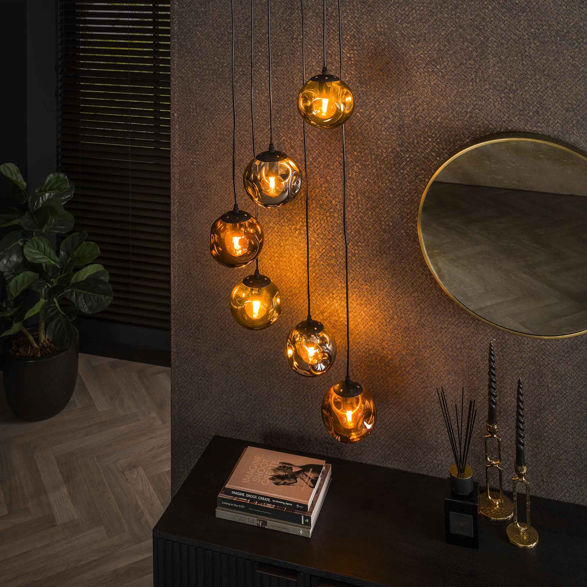 Hanglamp Petra - 6-lichts - Amber Mix - Glas
