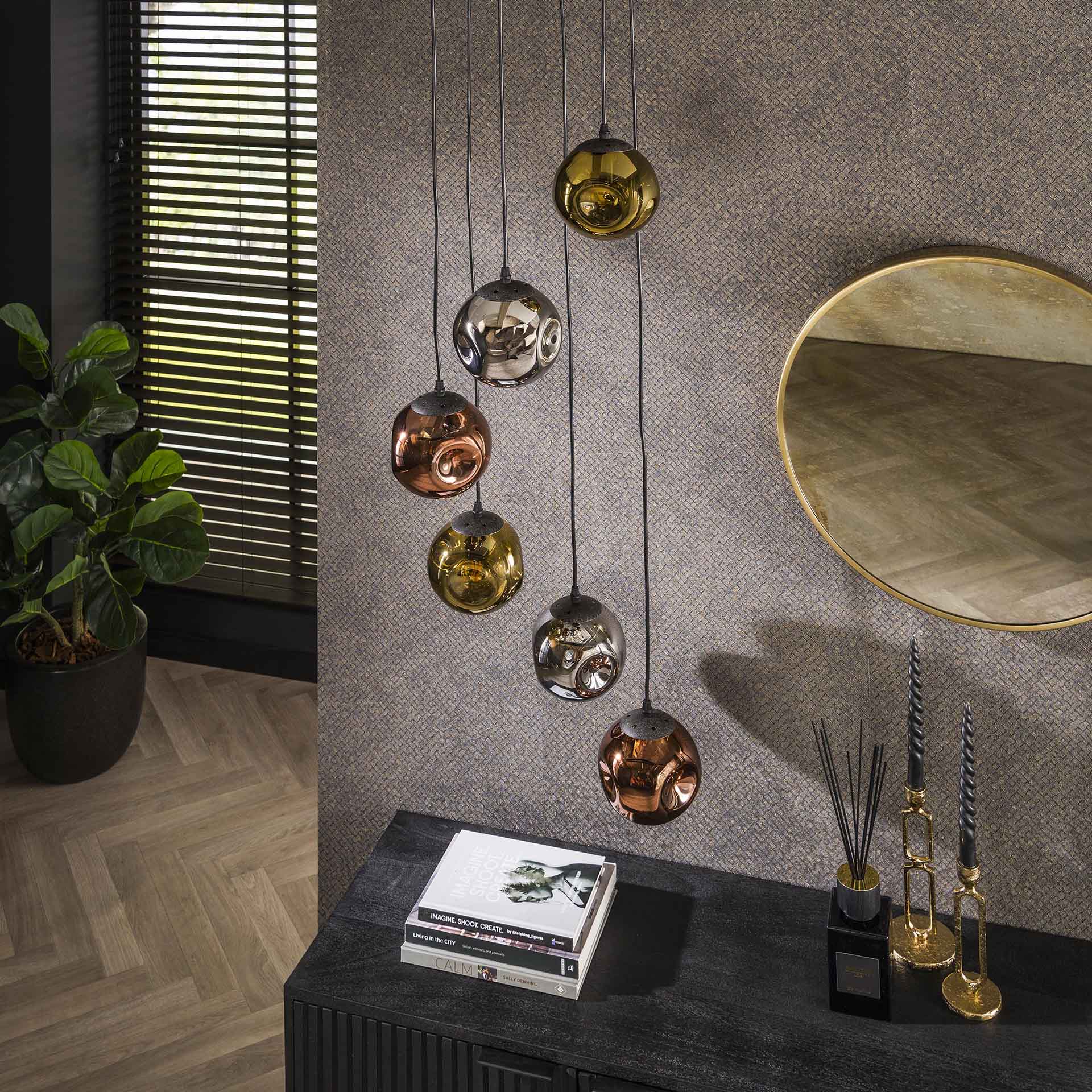 Hanglamp Petra - 6-lichts - Amber Mix - Glas