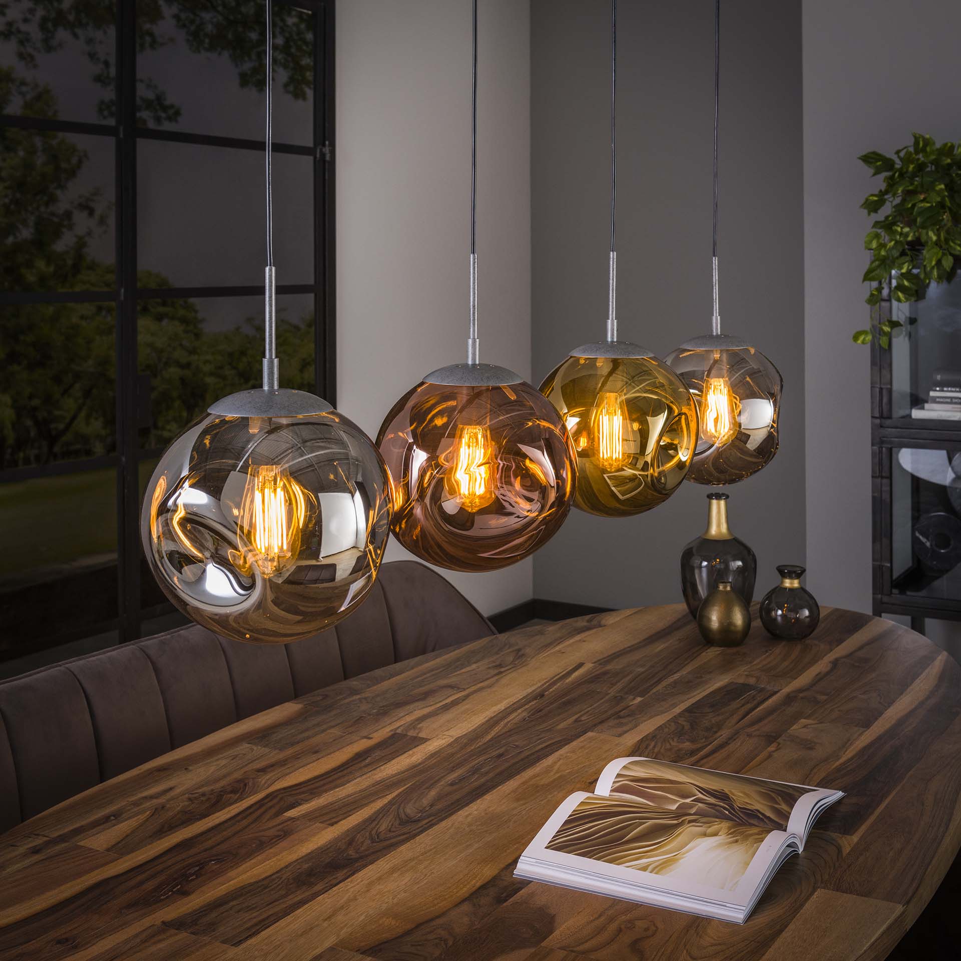 Hanglamp Tegan - 4-lichts - Amber Mix - Glas