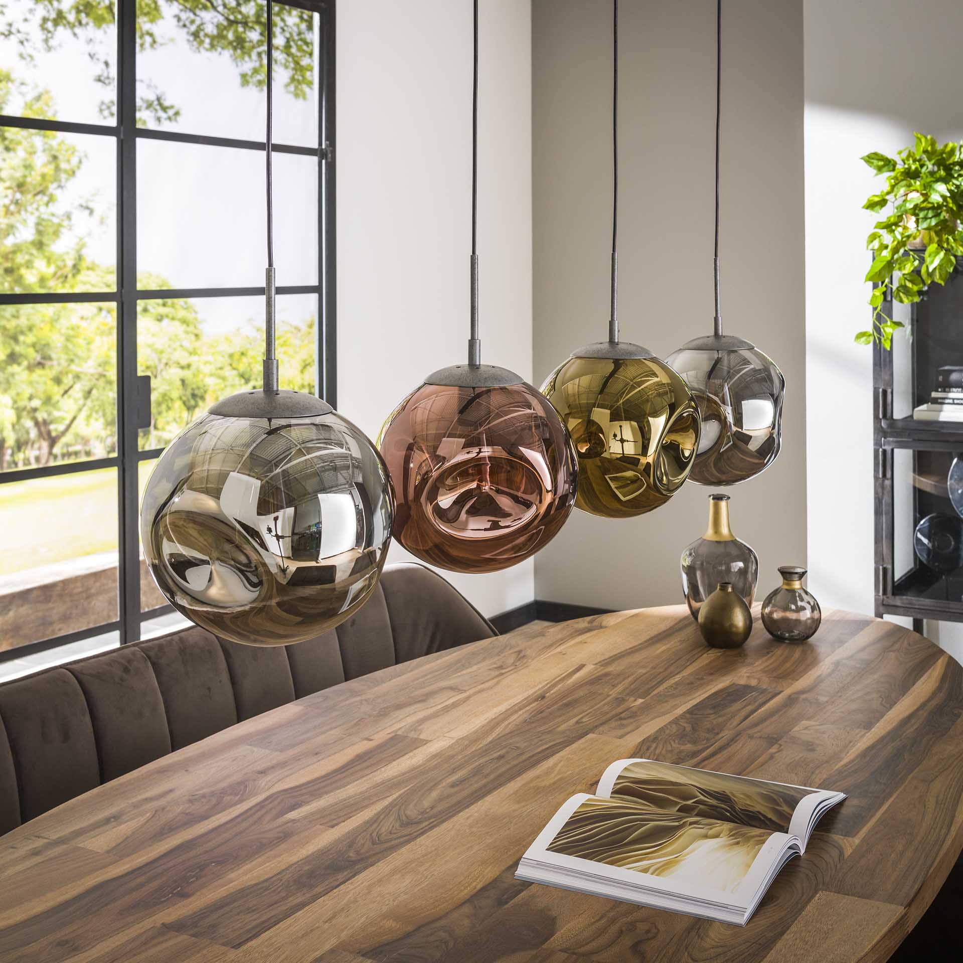 Hanglamp Tegan - 4-lichts - Amber Mix - Glas