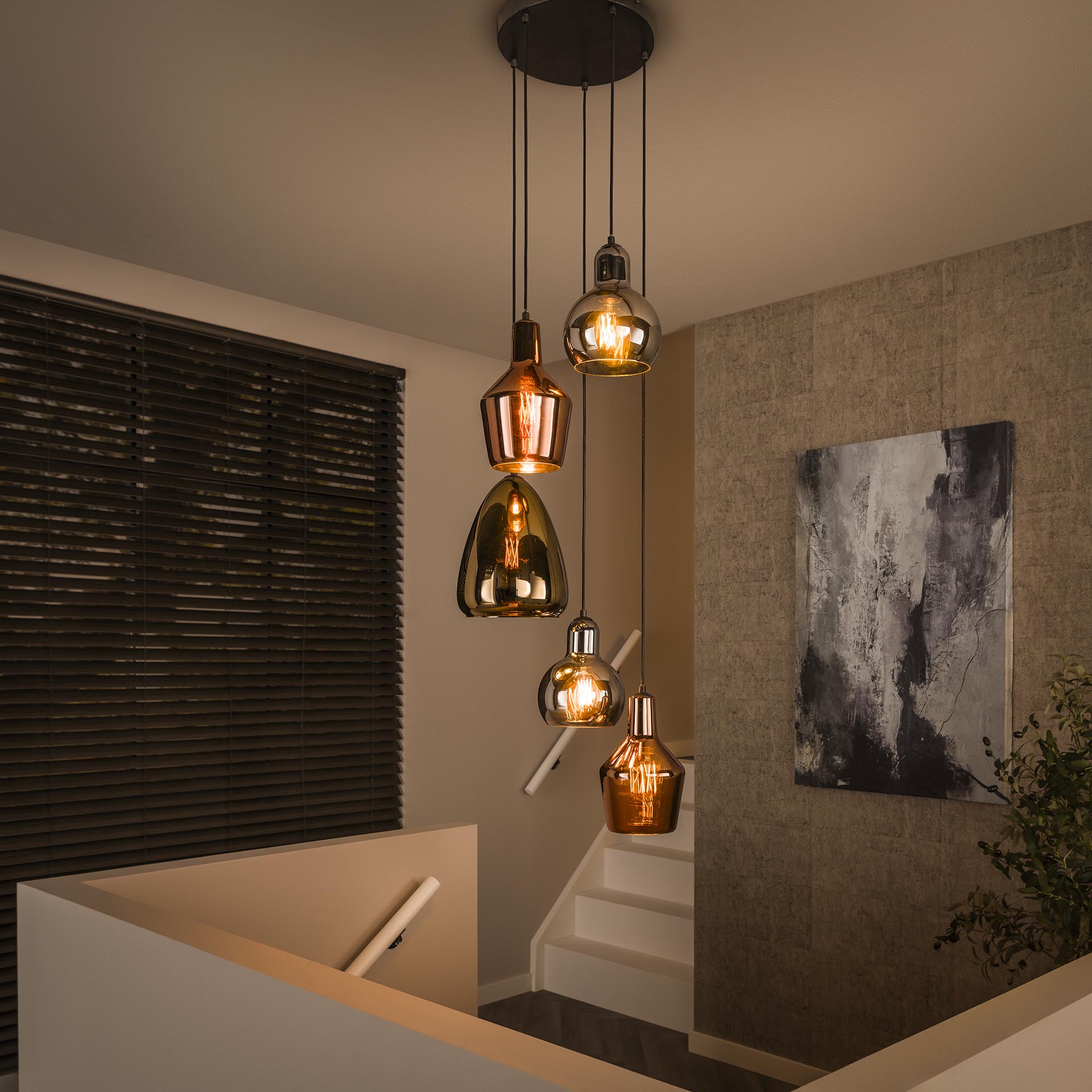 Hanglamp Wynn - 5-lichts - Amber Mix - Glas