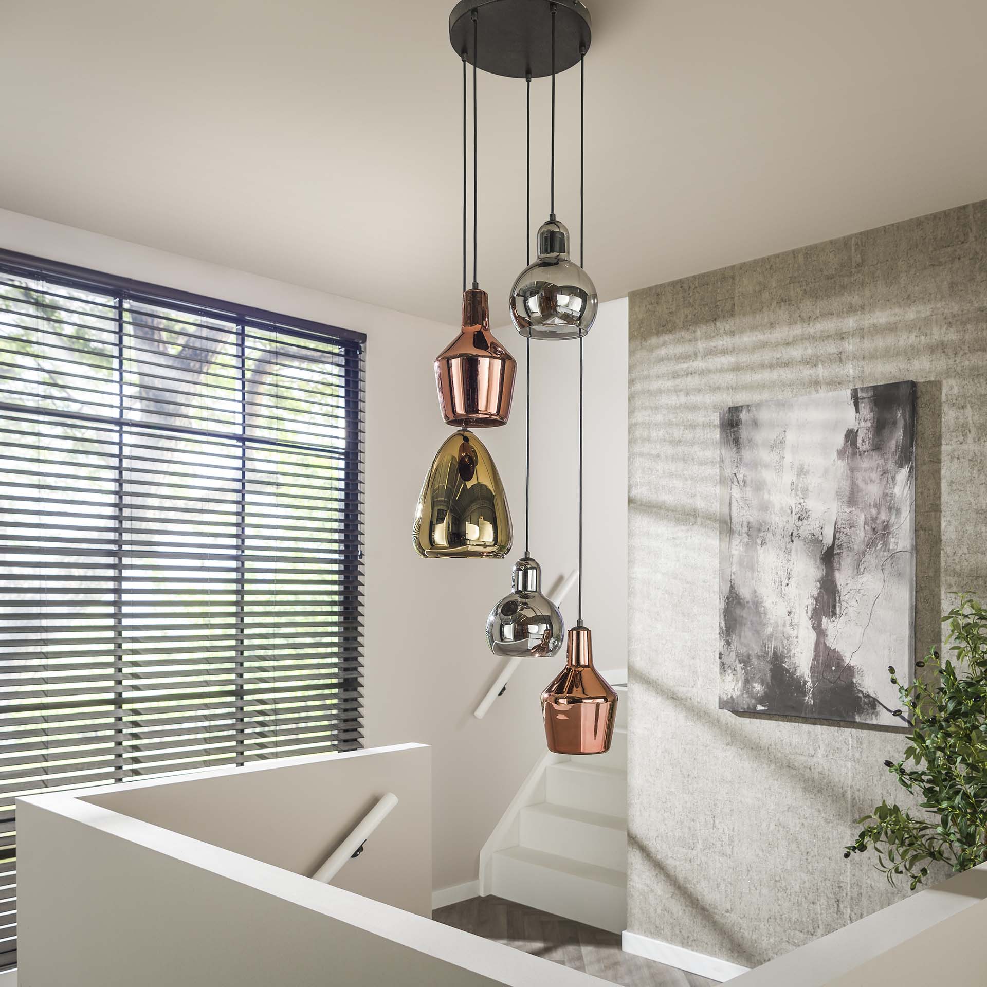Hanglamp Wynn - 5-lichts - Amber Mix - Glas