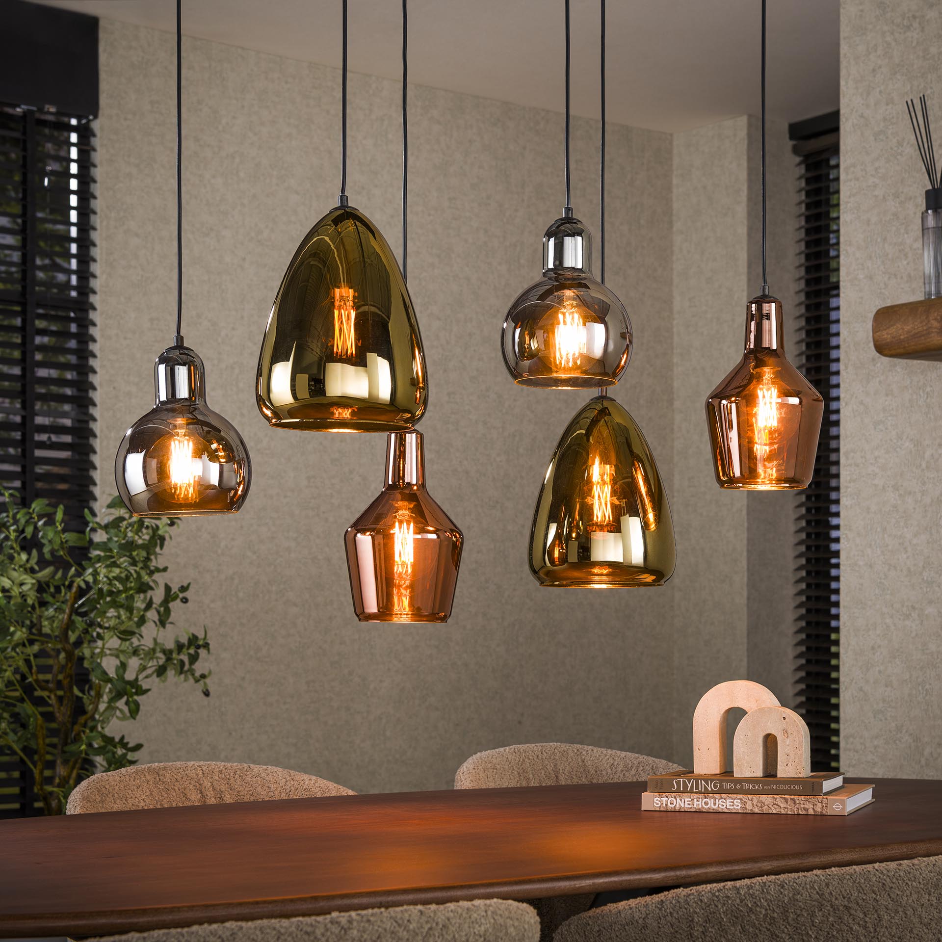 Hanglamp Finn - 6-lichts - Amber Mix - Glas