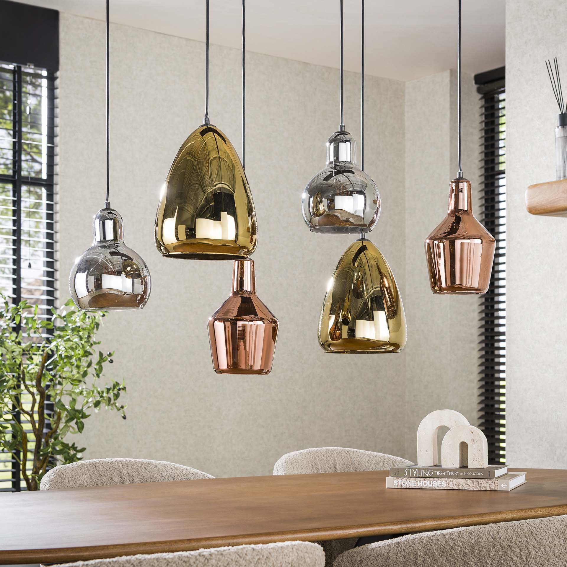 Hanglamp Finn - 6-lichts - Amber Mix - Glas