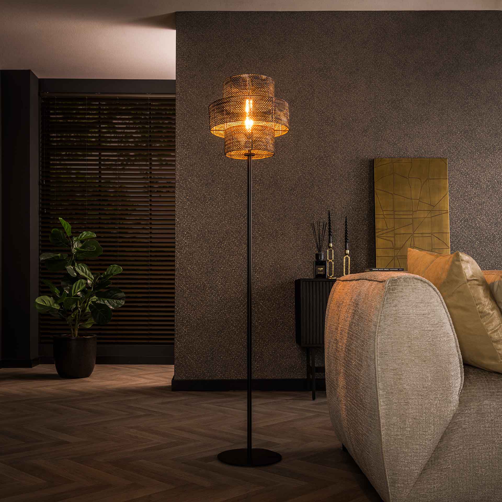 Vloerlamp Phoenix - Zwart/Bruin - Metaal