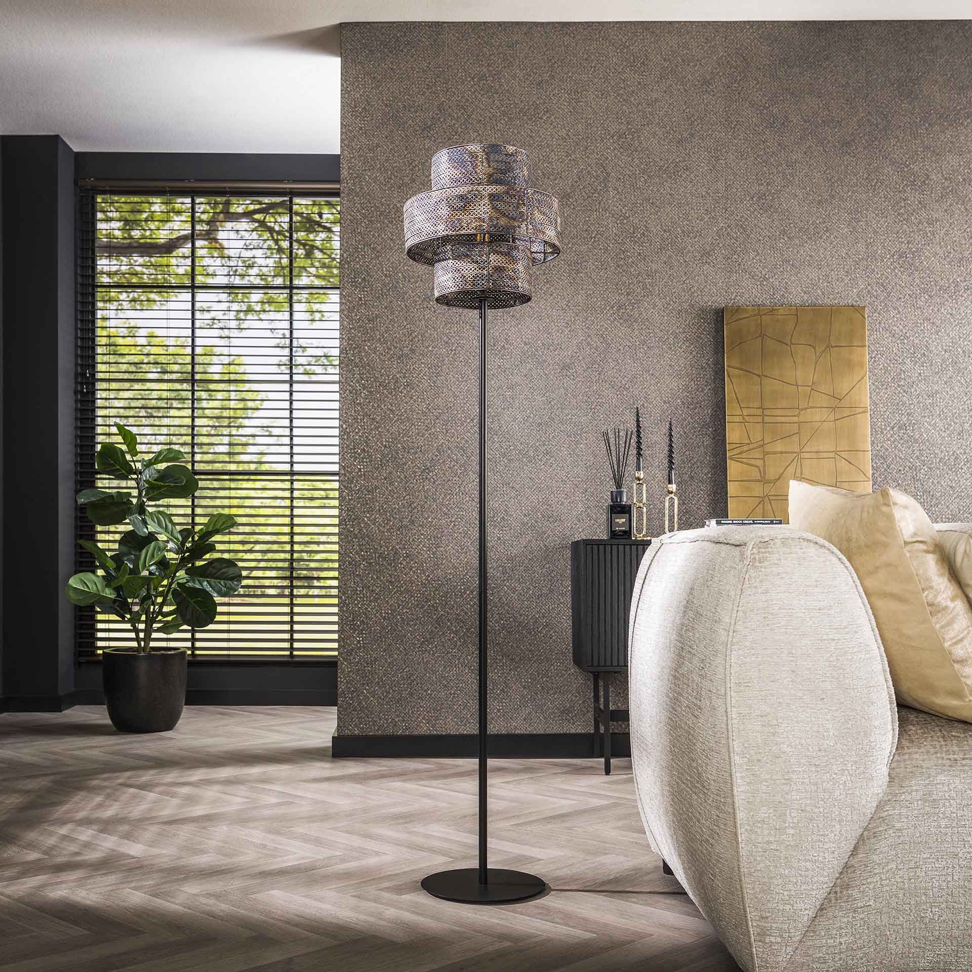 Vloerlamp Phoenix - Zwart/Bruin - Metaal