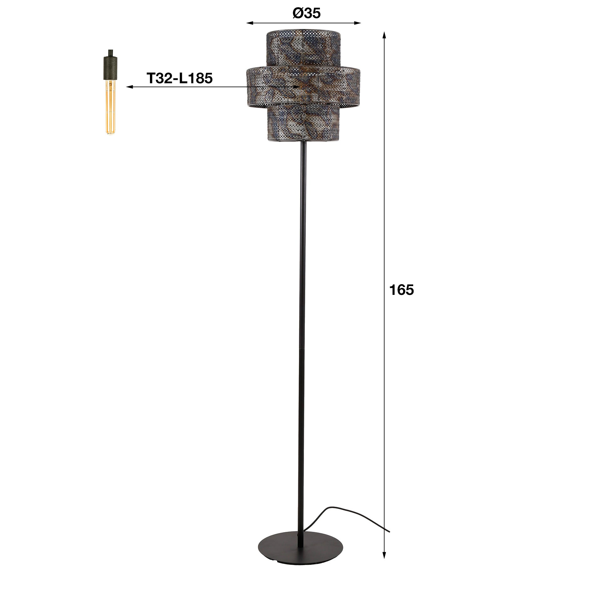 Vloerlamp Phoenix - Zwart/Bruin - Metaal