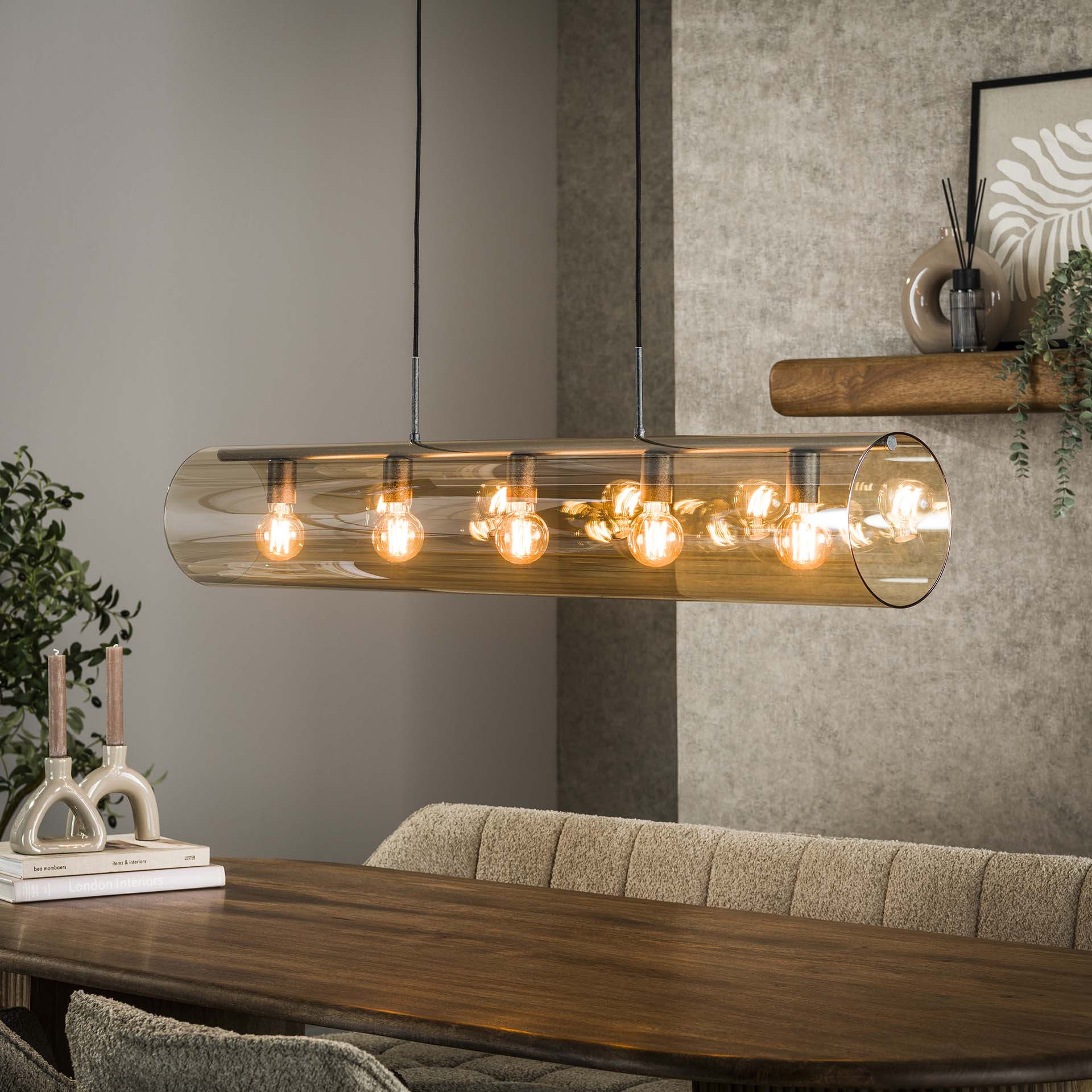Hanglamp Orbit - 5-lichts - Amberkleurig - Glas