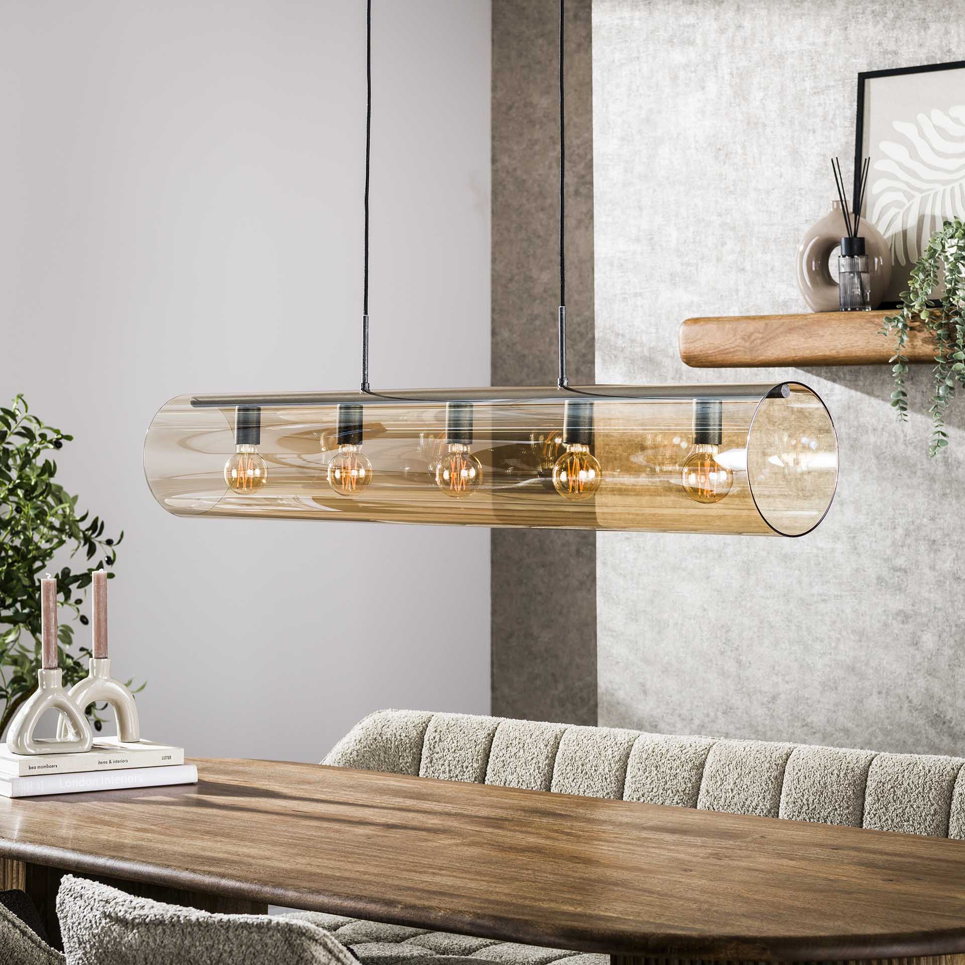 Hanglamp Orbit - 5-lichts - Amberkleurig - Glas
