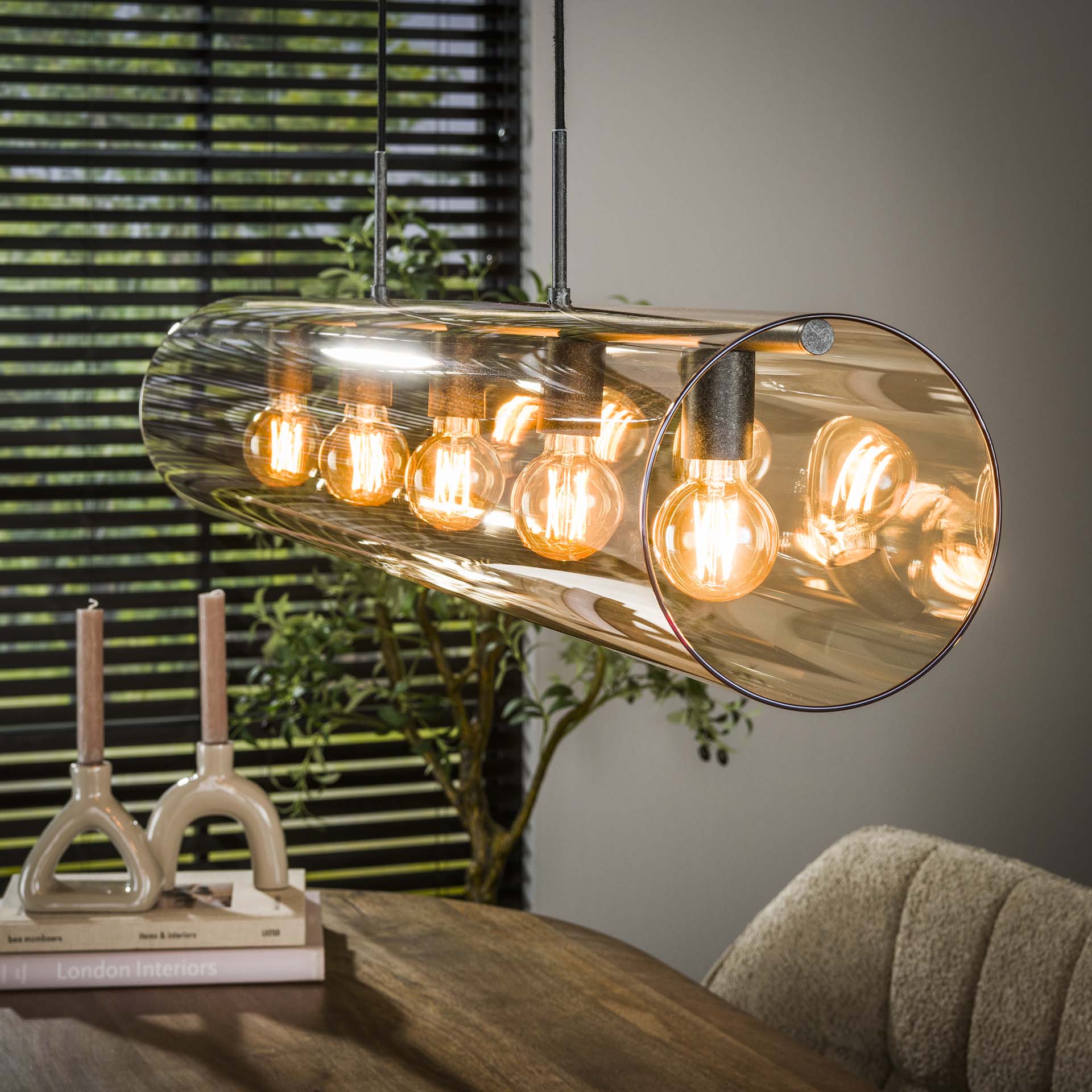 Hanglamp Orbit - 5-lichts - Amberkleurig - Glas