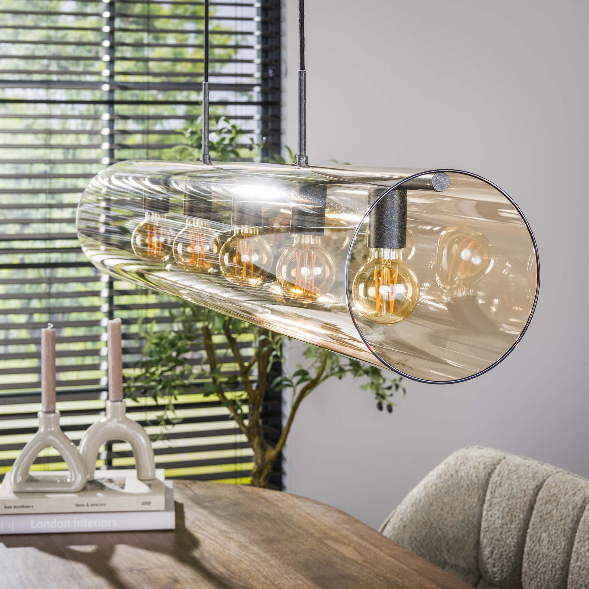 Hanglamp Orbit - 5-lichts - Amberkleurig - Glas