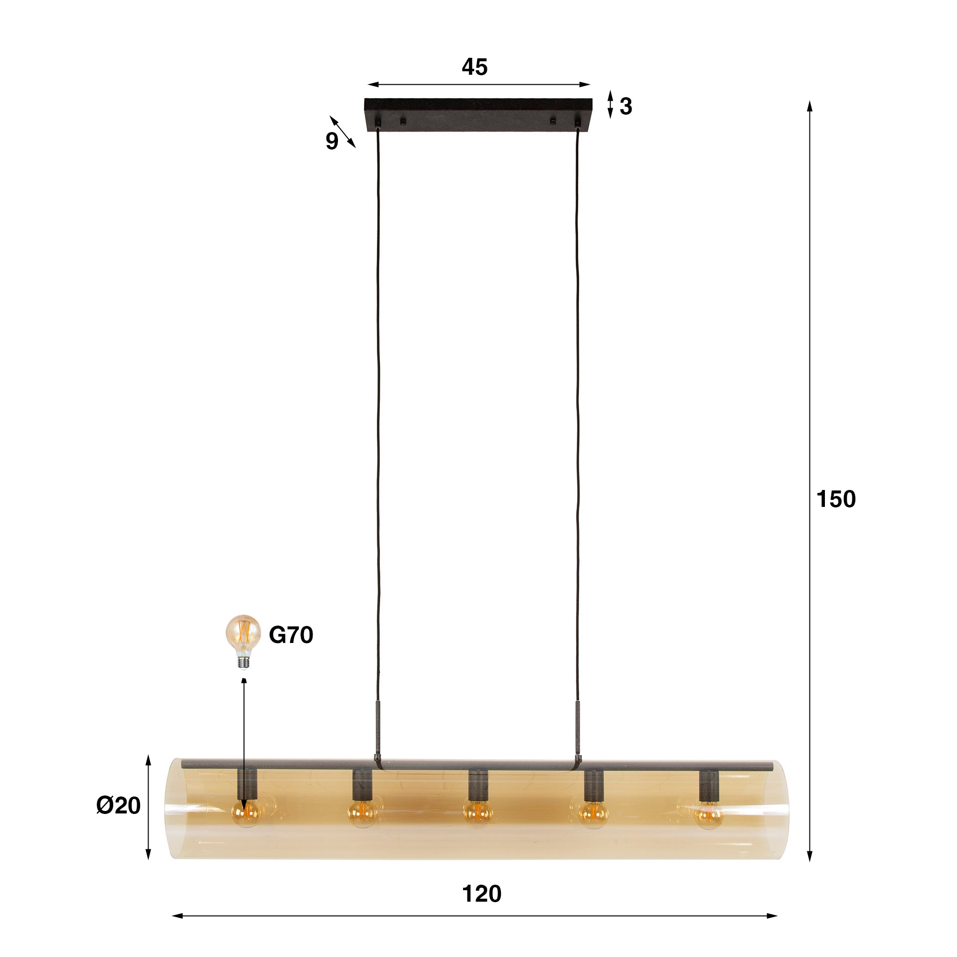Hanglamp Orbit - 5-lichts - Amberkleurig - Glas