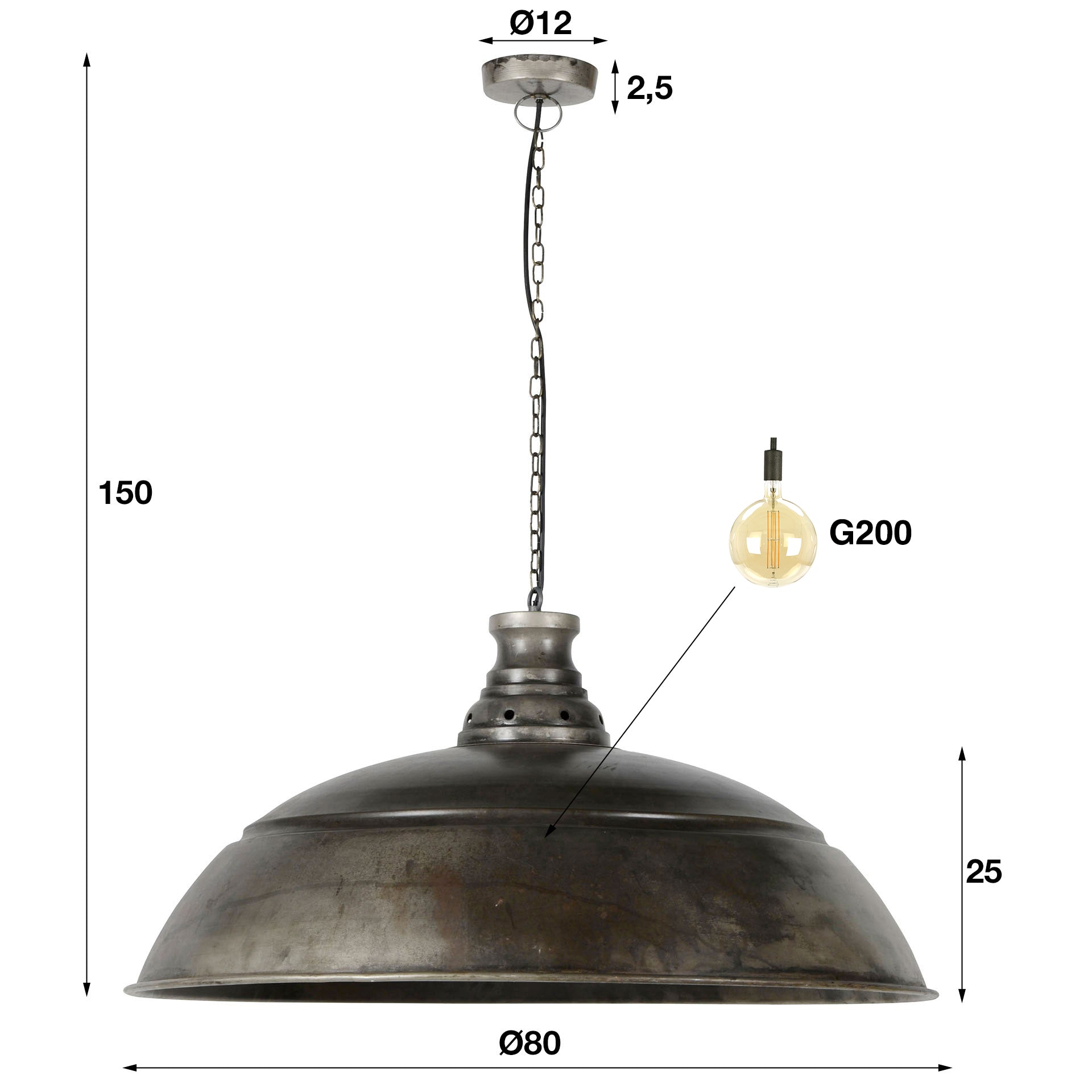 Hanglamp Cindy - 1-lichts - Oud Zilver - Metaal