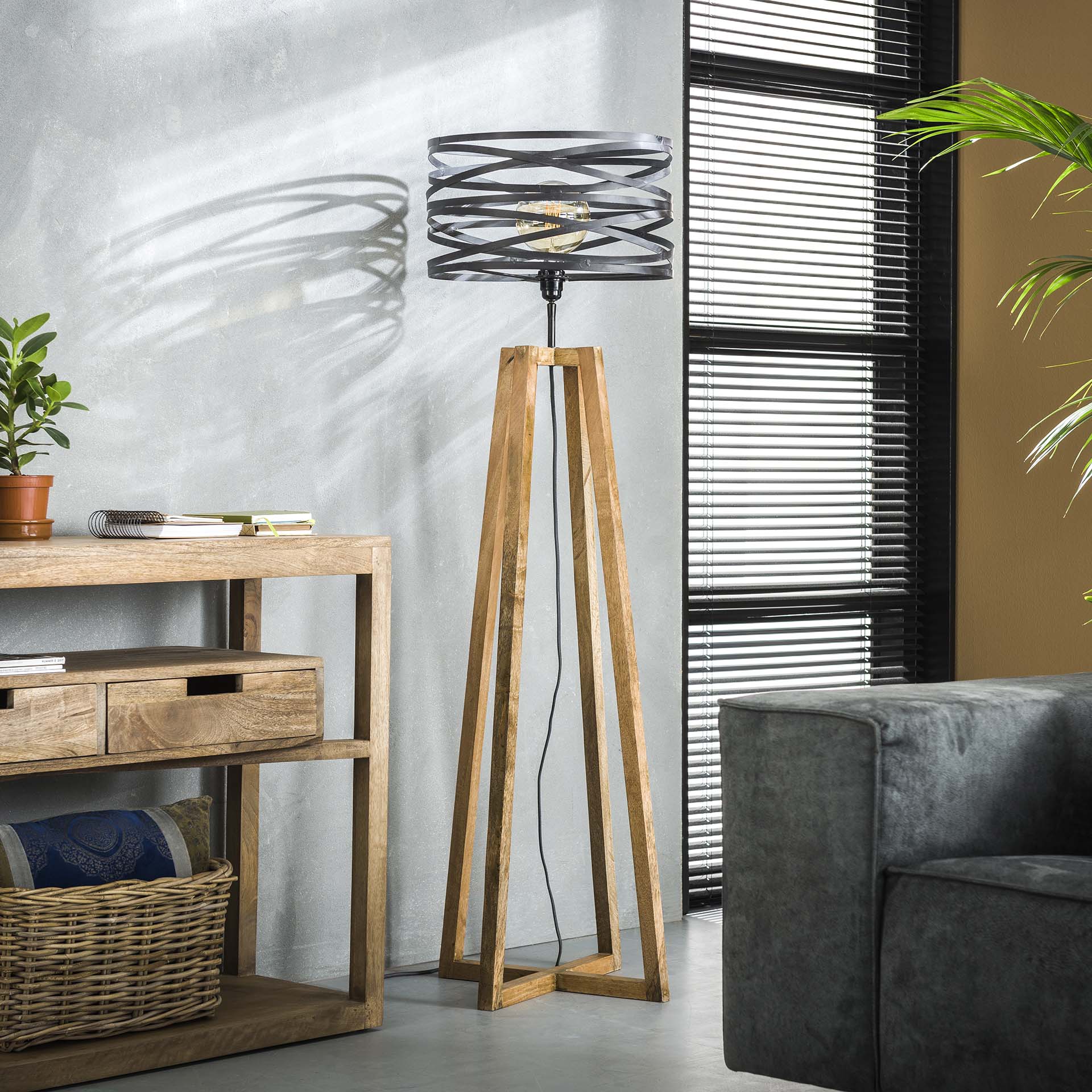 Vloerlamp Juno - Antraciet - Hout