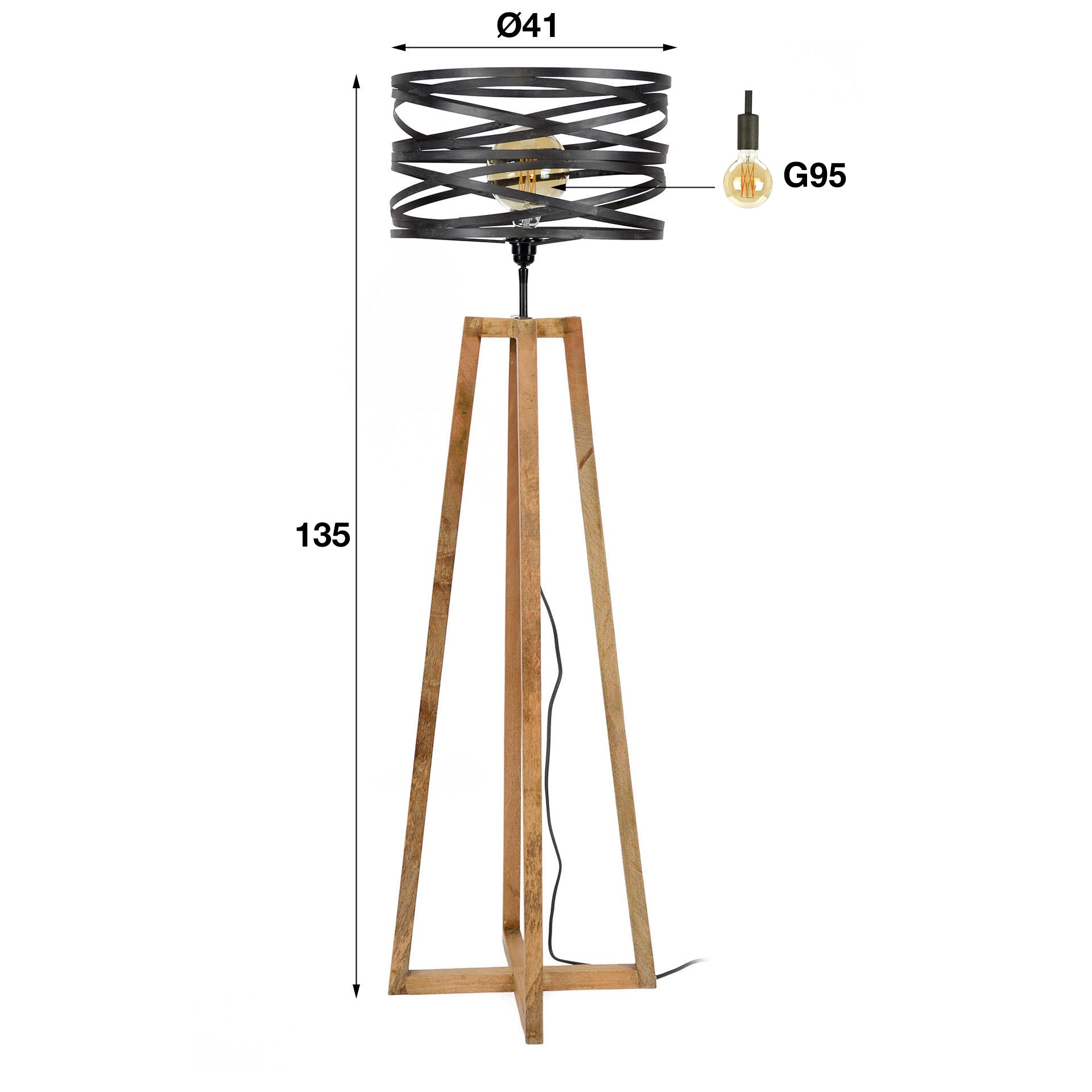 Vloerlamp Juno - Antraciet - Hout