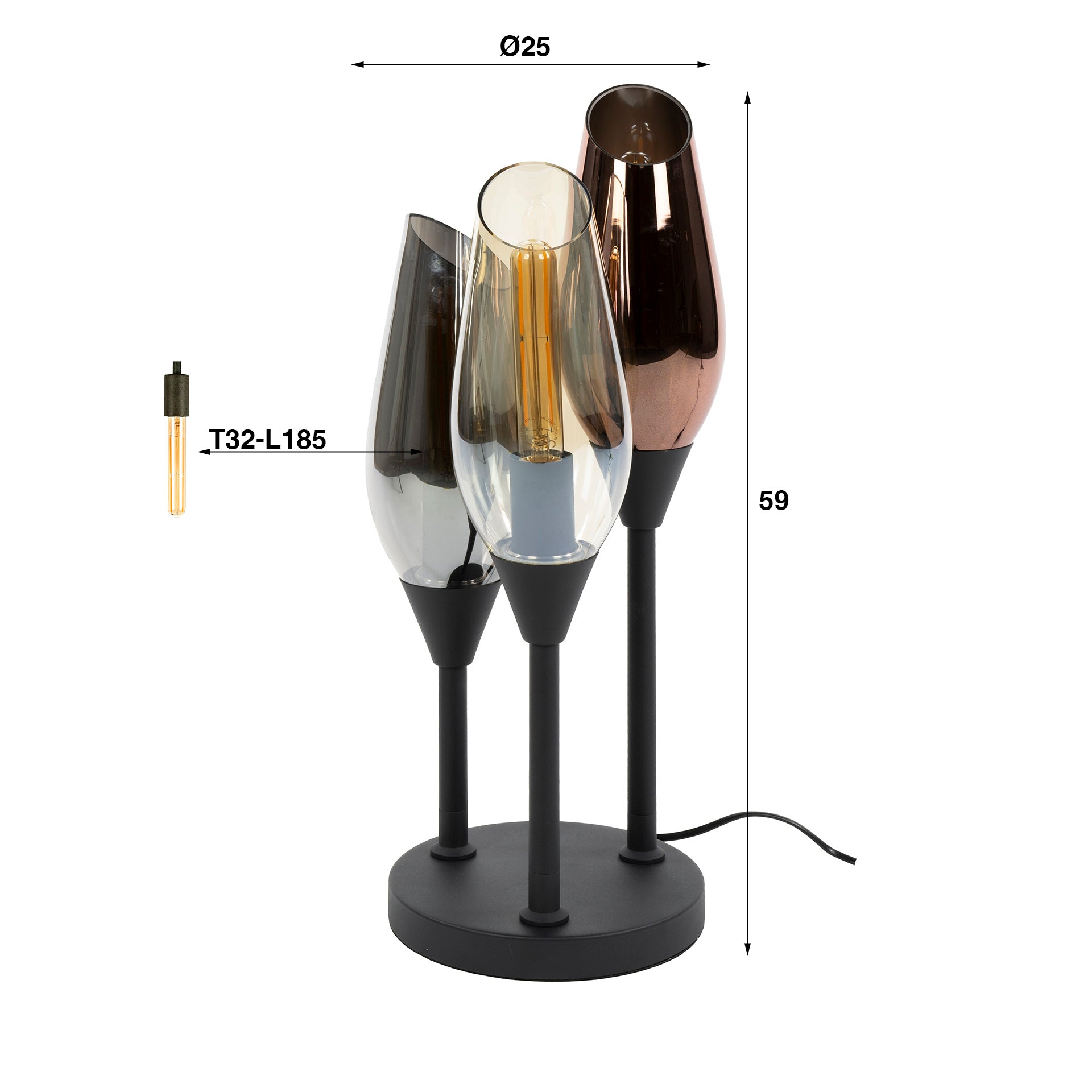Tafellamp Vivid - 3-lichts - Mix - Glas