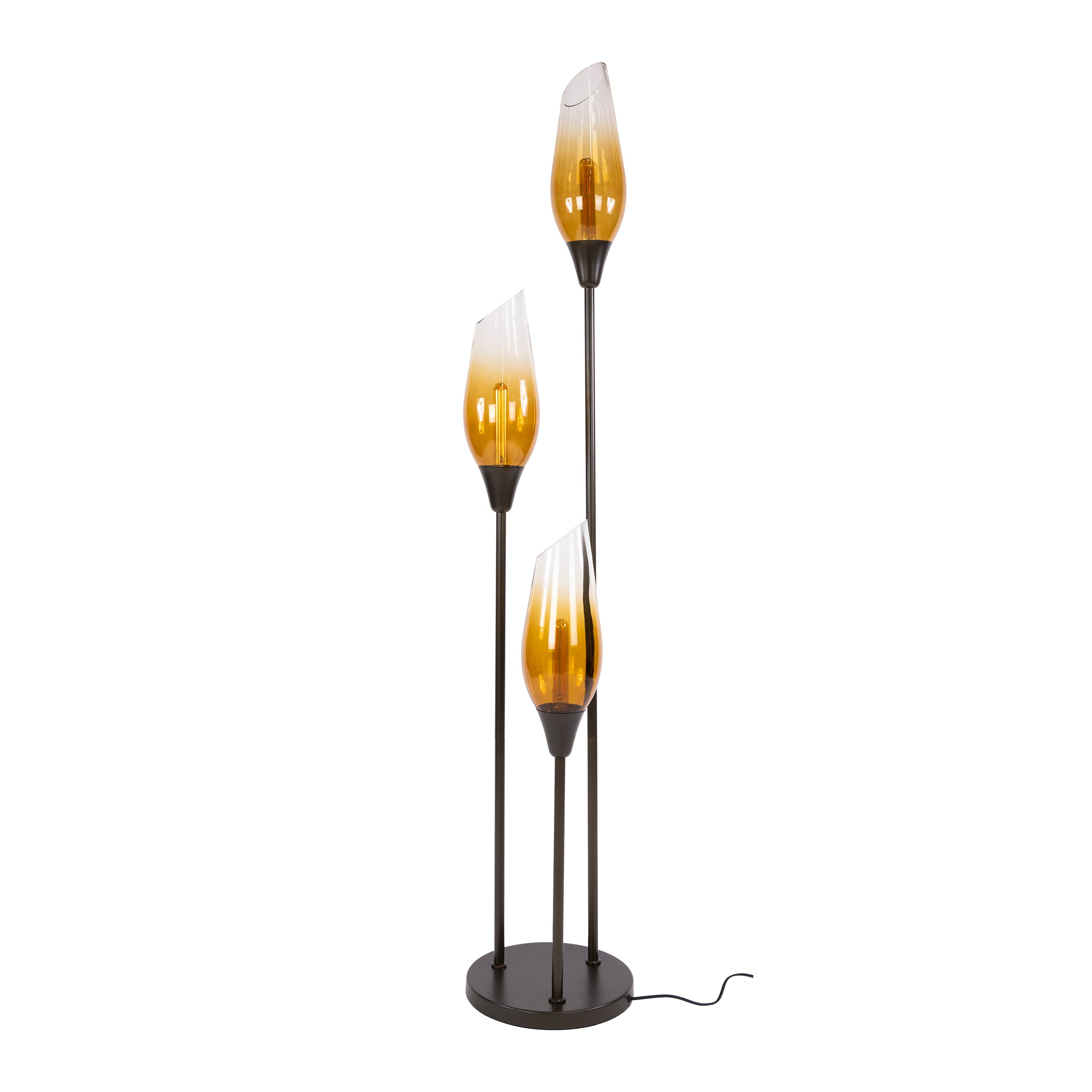 Vloerlamp Alune - 3-lichts - Brons - Amberglas - 168 cm