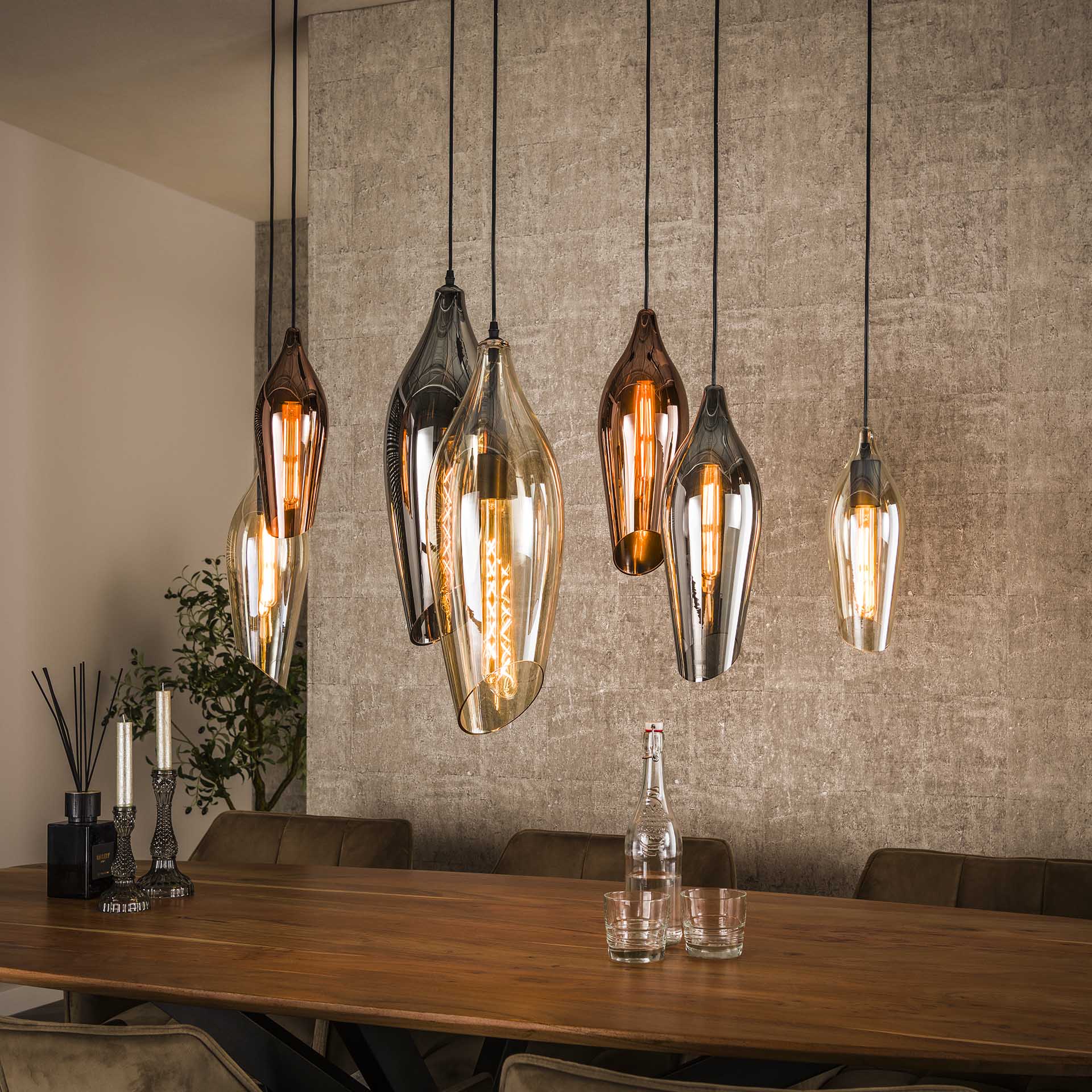Hanglamp Vivid - 7-lichts - Amber Mix - Glas
