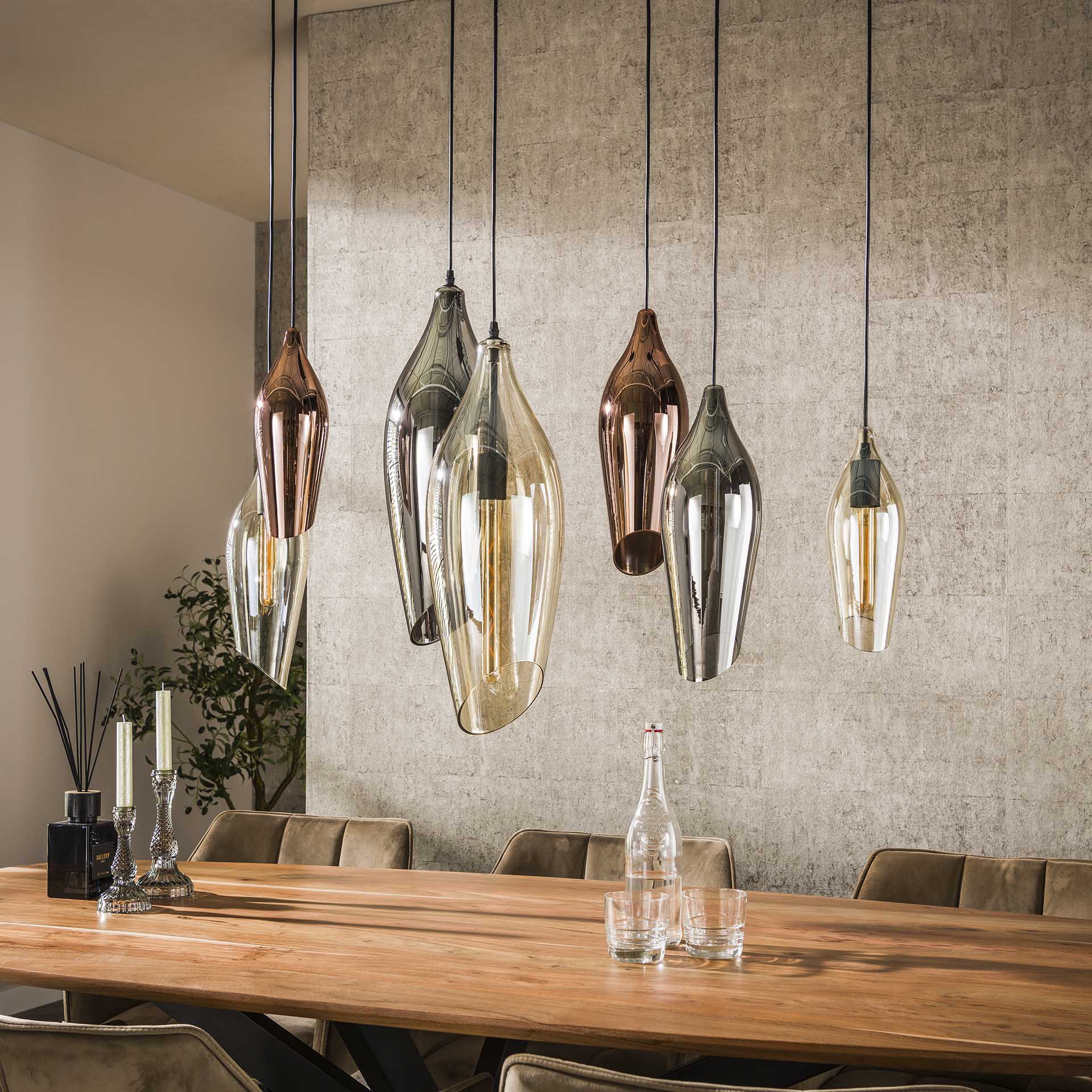 Hanglamp Vivid - 7-lichts - Amber Mix - Glas