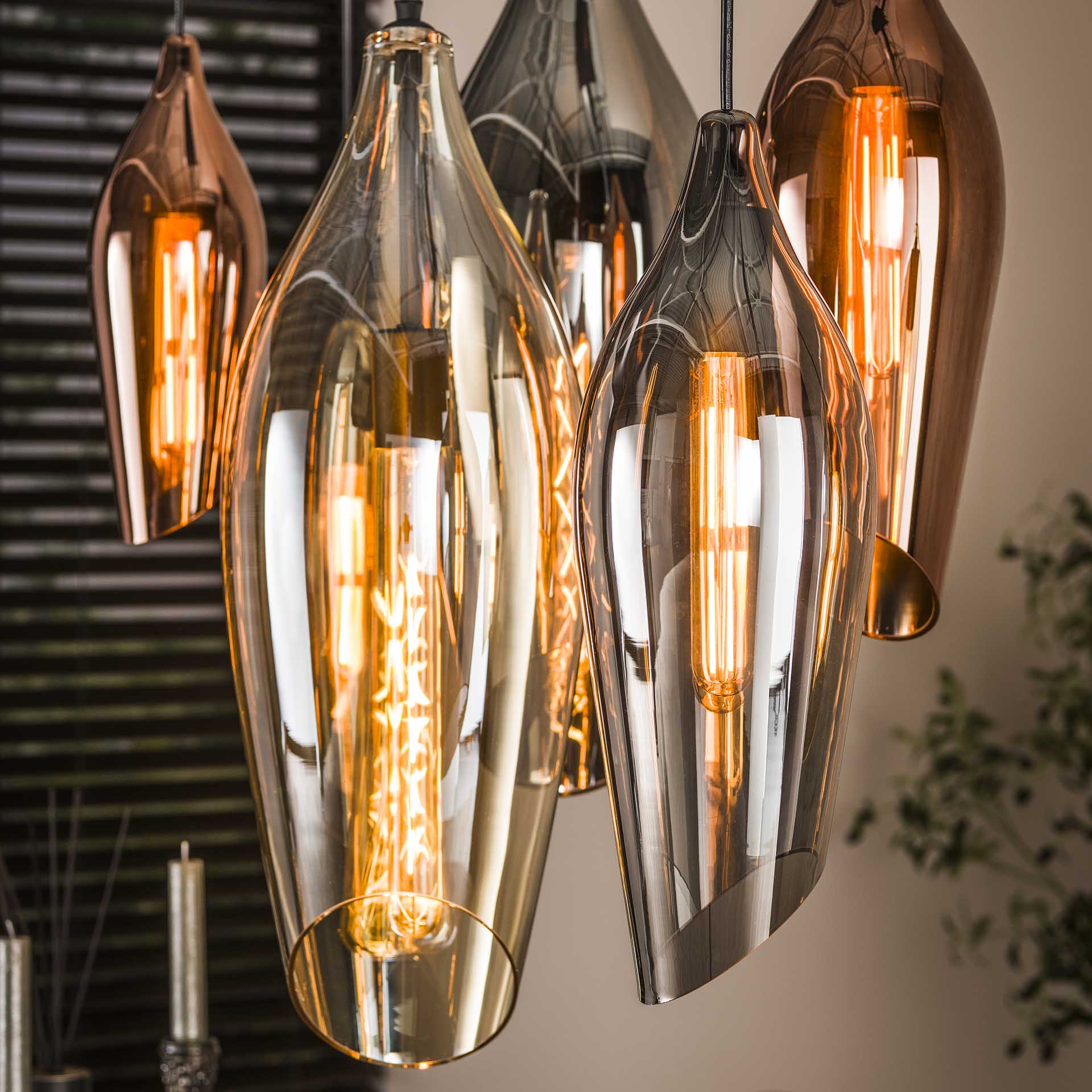 Hanglamp Vivid - 7-lichts - Amber Mix - Glas