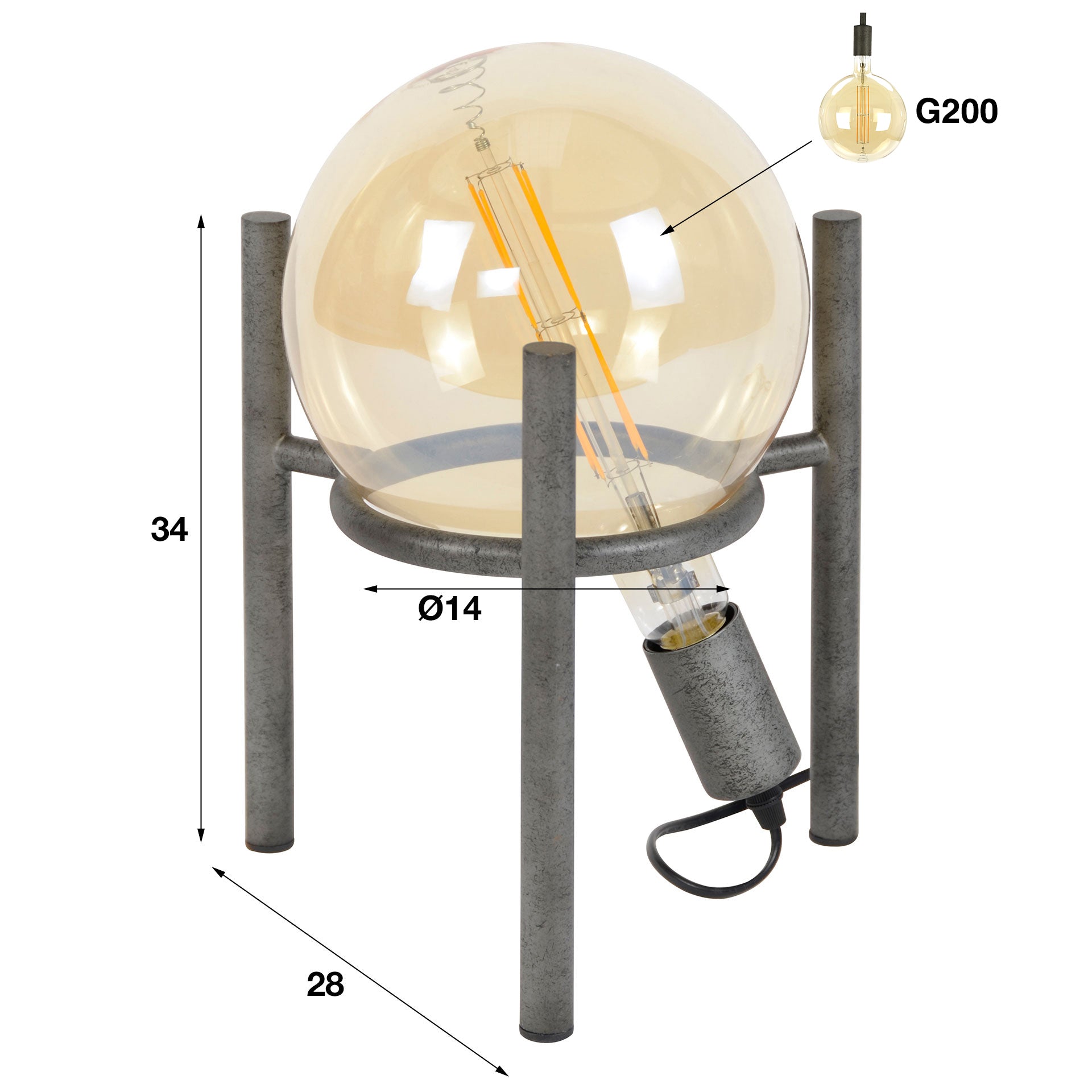 Tafellamp Sol - Oud Zilver - Metaal