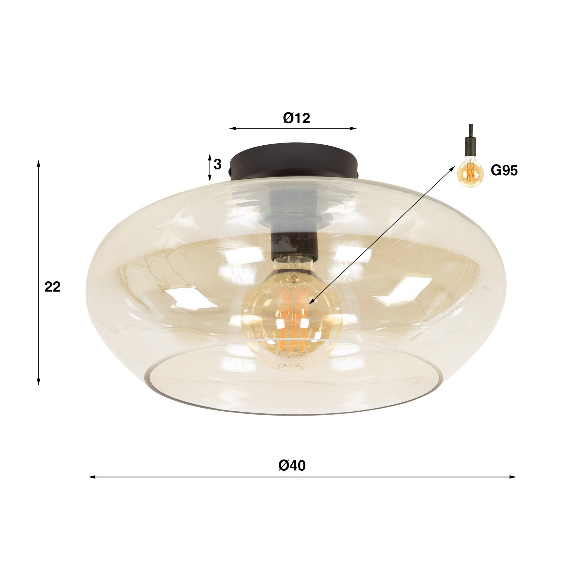 Plafondlamp Solaris - 1-lichts - Amberkleurig - Glas
