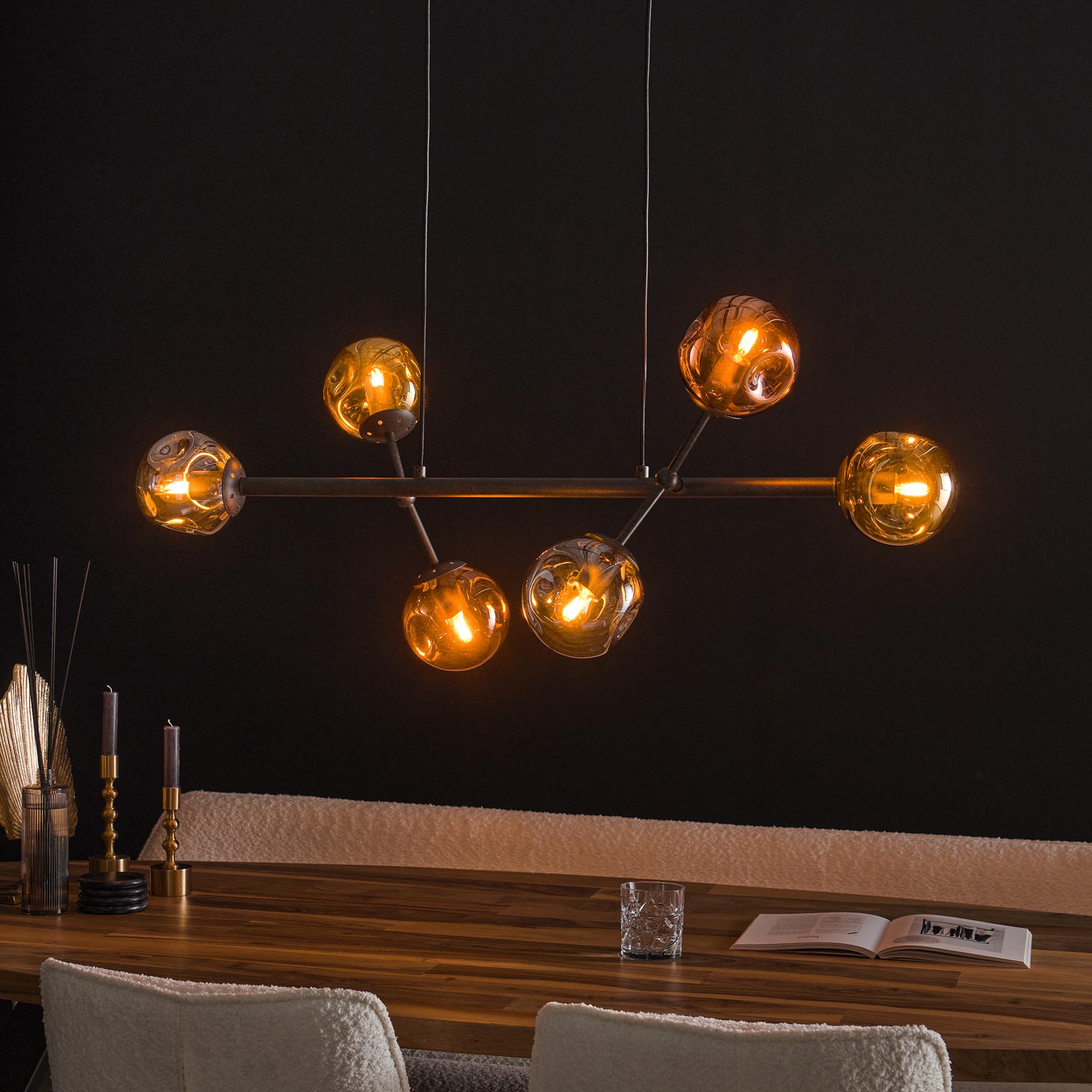 Hanglamp Maven - 6-lichts - Zwart - Glas