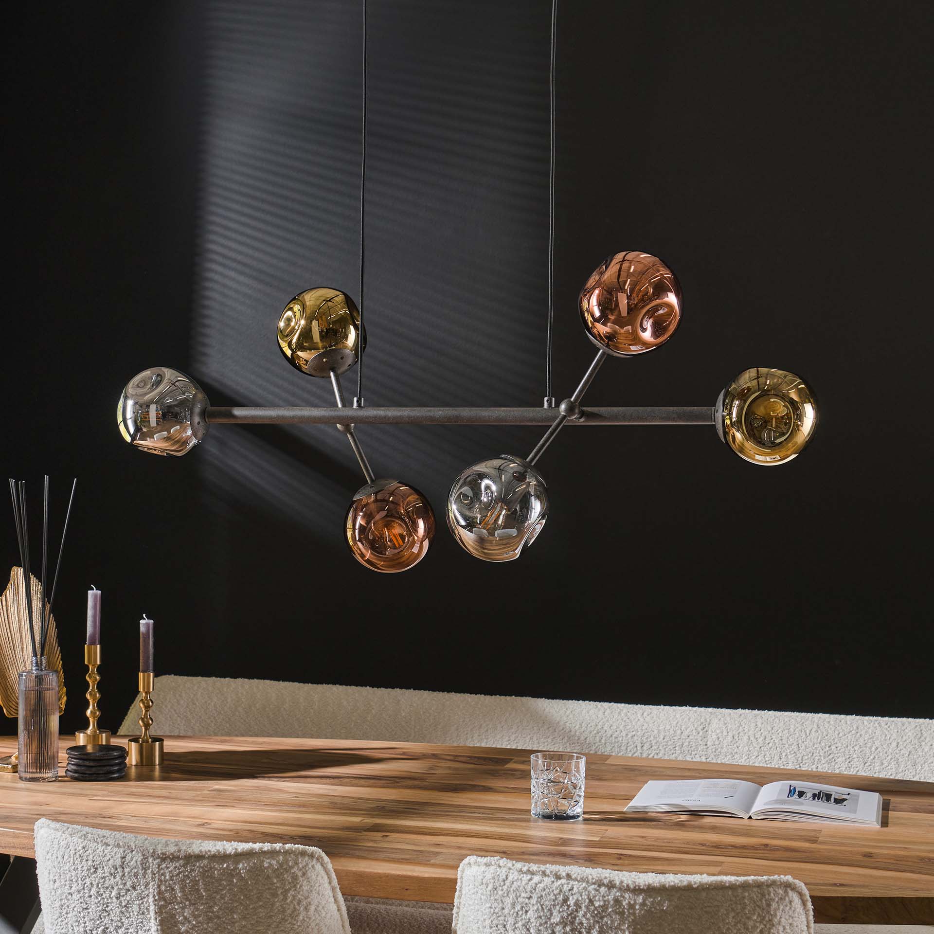 Hanglamp Maven - 6-lichts - Zwart - Glas