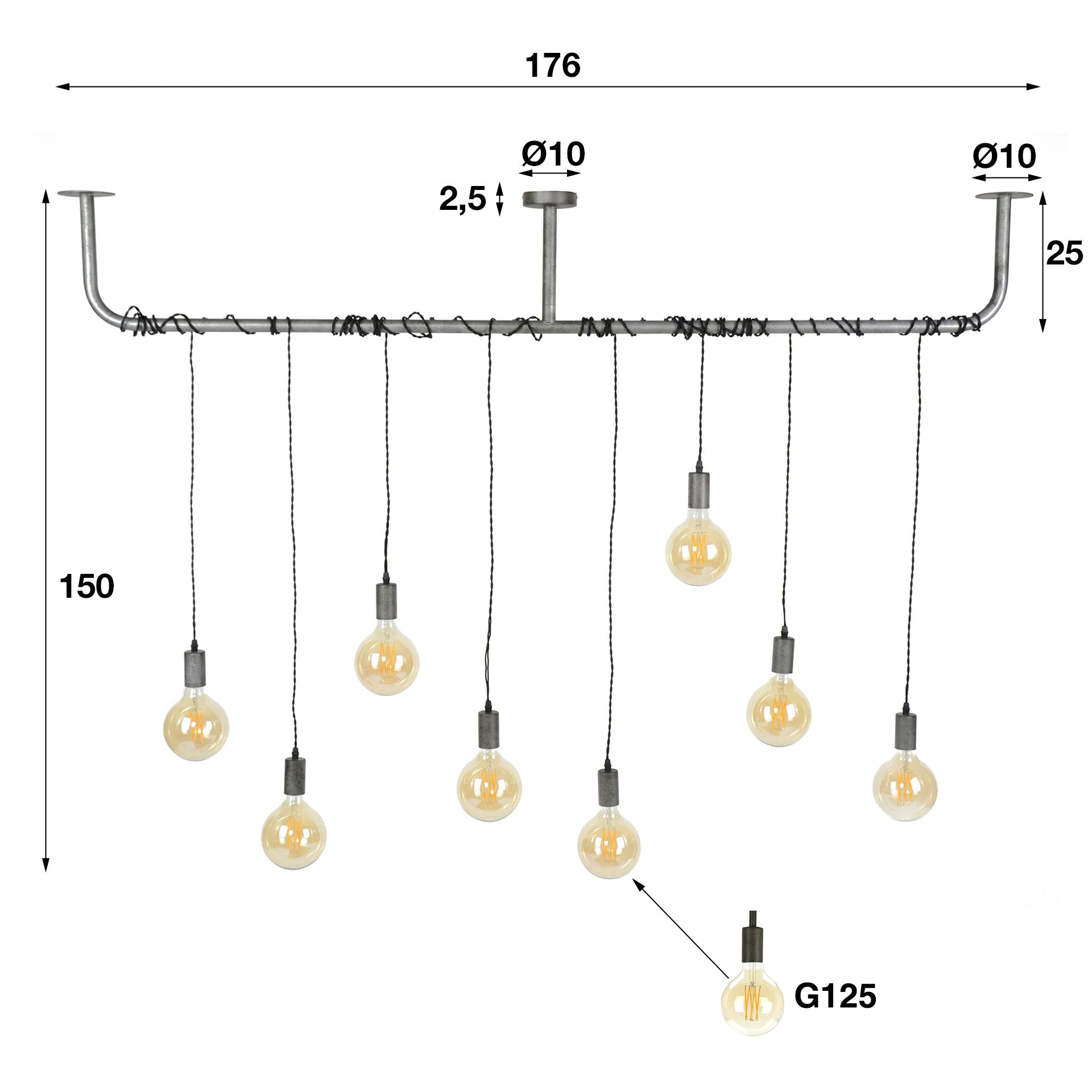 Hanglamp Blaze - 7-lichts - Oud Zilver - Metaal