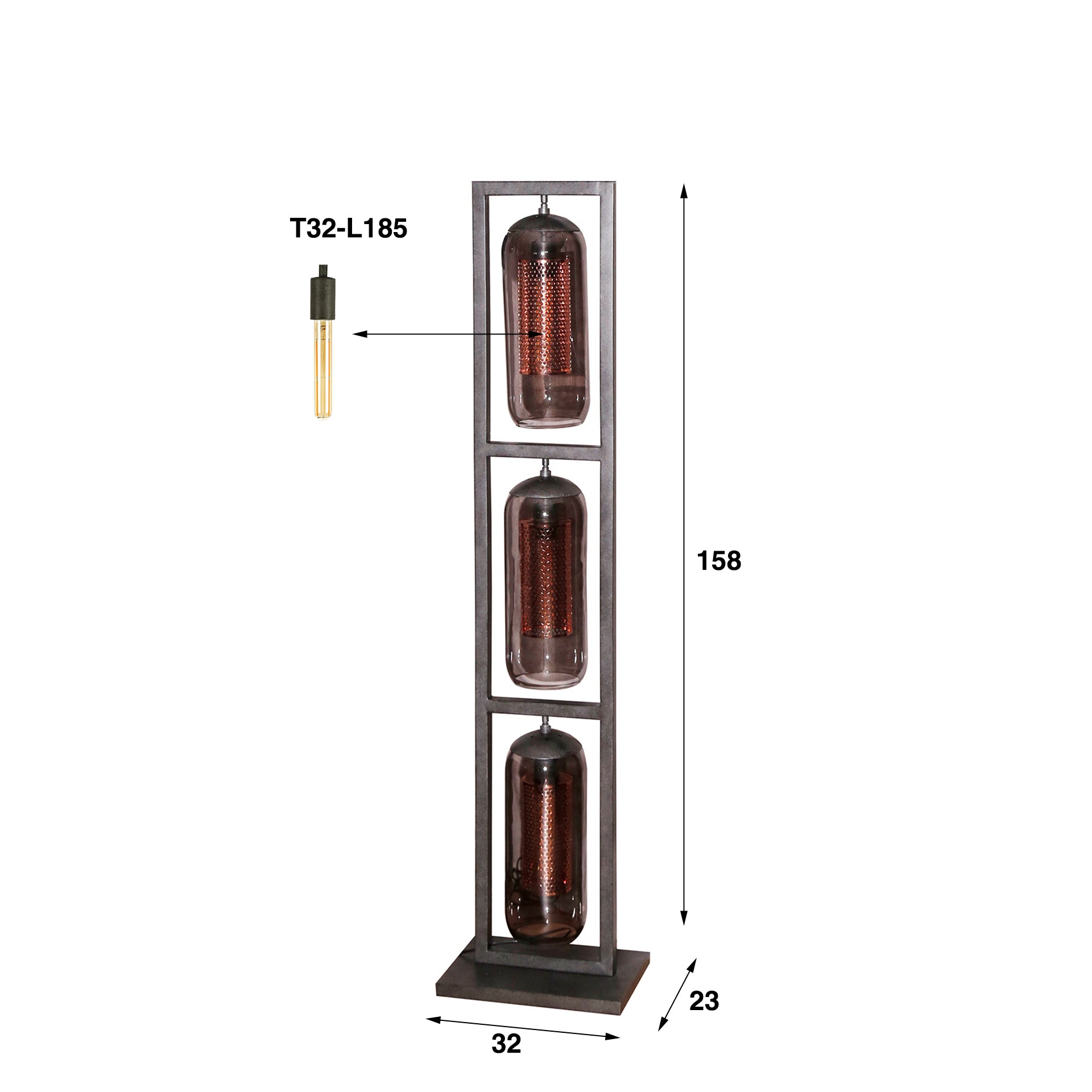 Vloerlamp Glade - 3-lichts - Zwart - Metaal