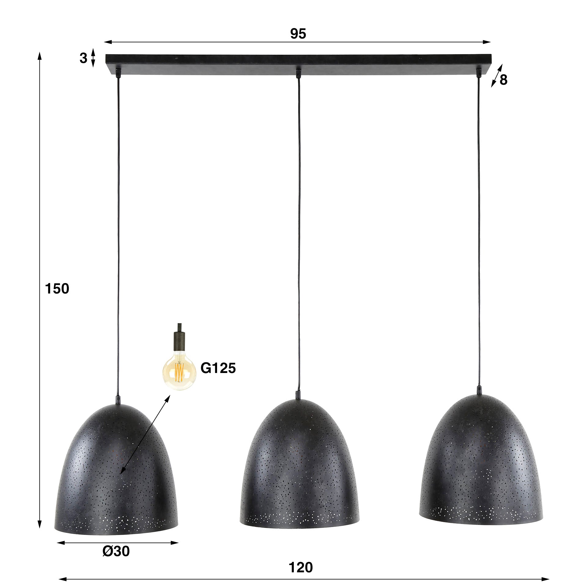 Hanglamp Ceres - 3-lichts - Antraciet - Metaal