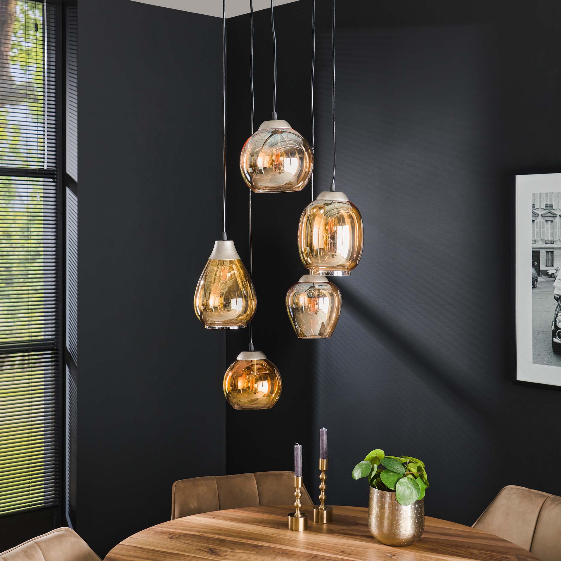 Hanglamp Navi - 5-lichts - Amberkleurig - Glas
