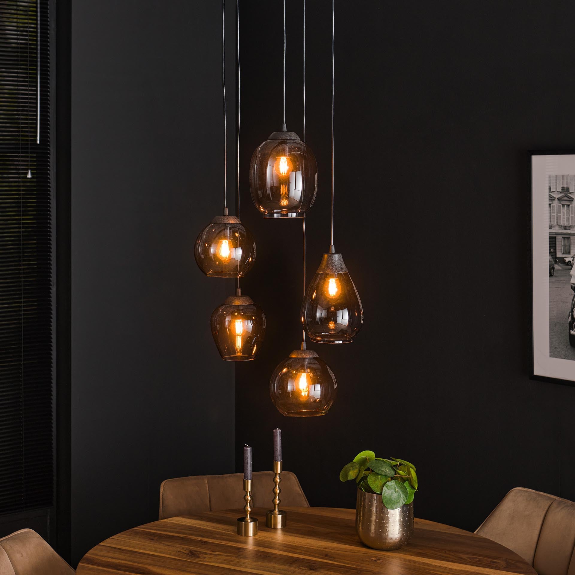Hanglamp Navi - 5-lichts - Chrome - Glas